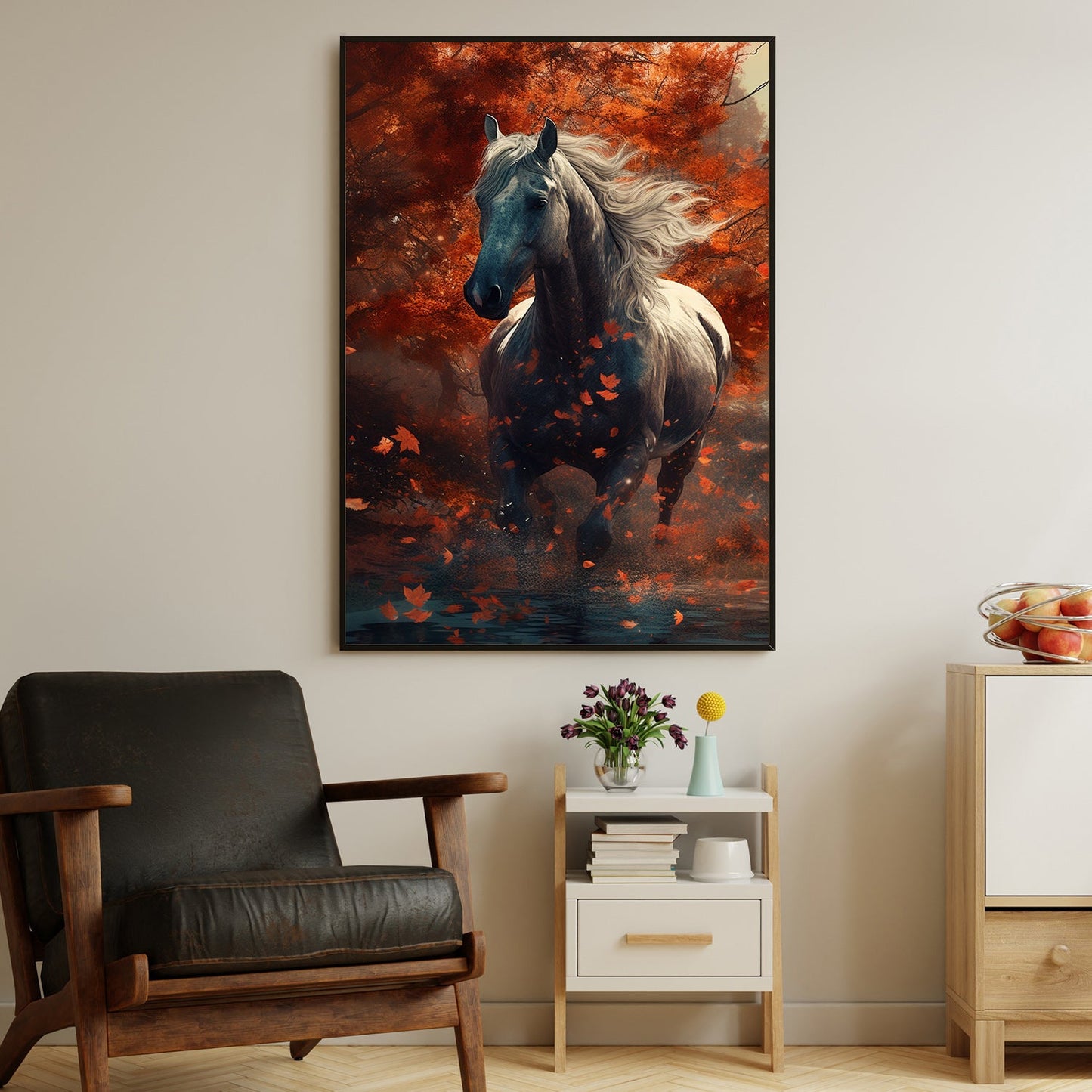 Majestic Autumn Stallion Thanksgiving Canvas Painting, Wall Art Decor - Thanksgiving Poster Gift For Horse Lovers