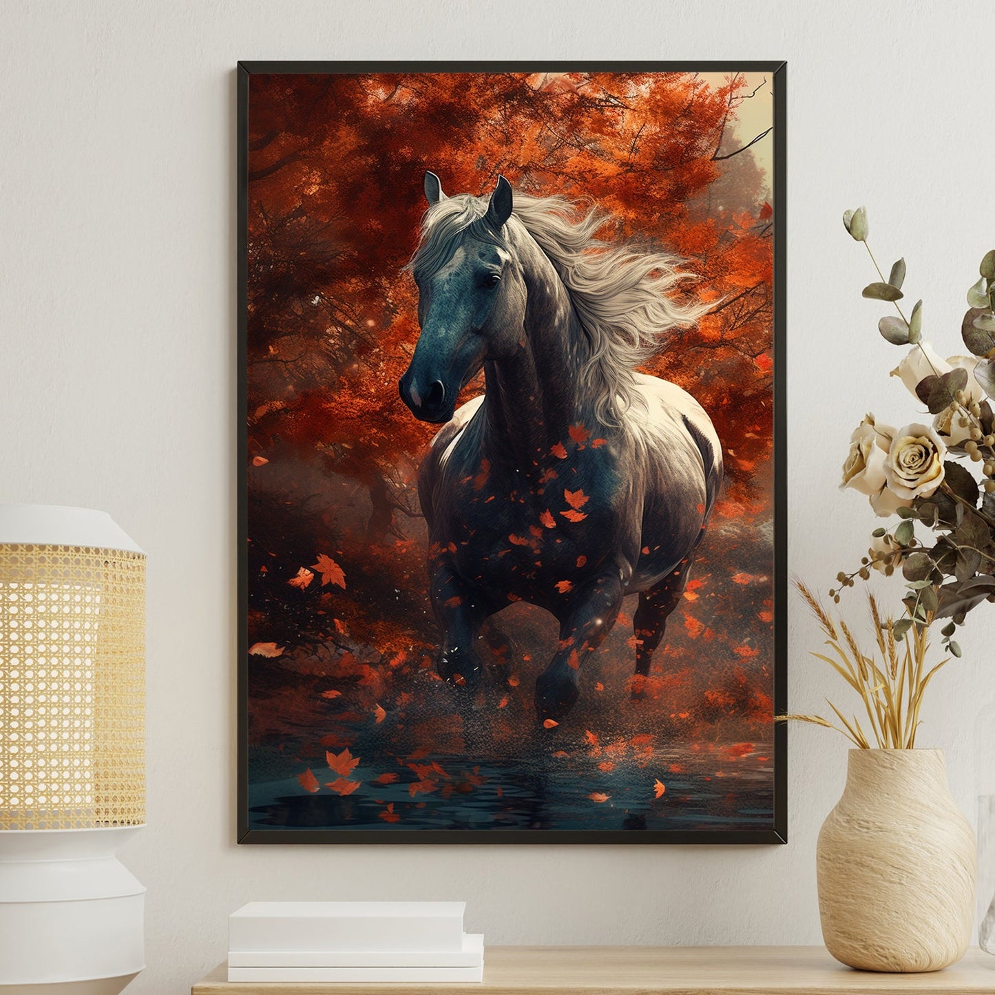 Majestic Autumn Stallion Thanksgiving Canvas Painting, Wall Art Decor - Thanksgiving Poster Gift For Horse Lovers