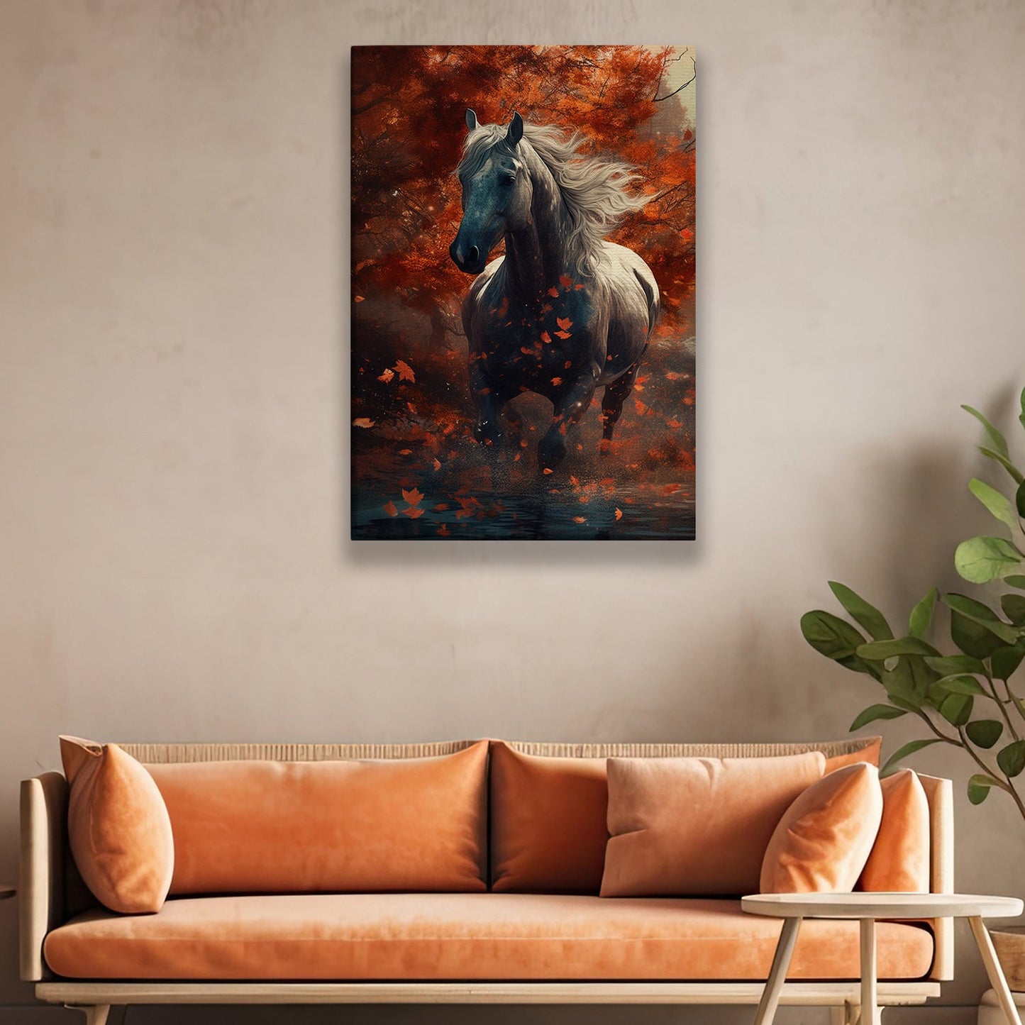 Majestic Autumn Stallion Thanksgiving Canvas Painting, Wall Art Decor - Thanksgiving Poster Gift For Horse Lovers