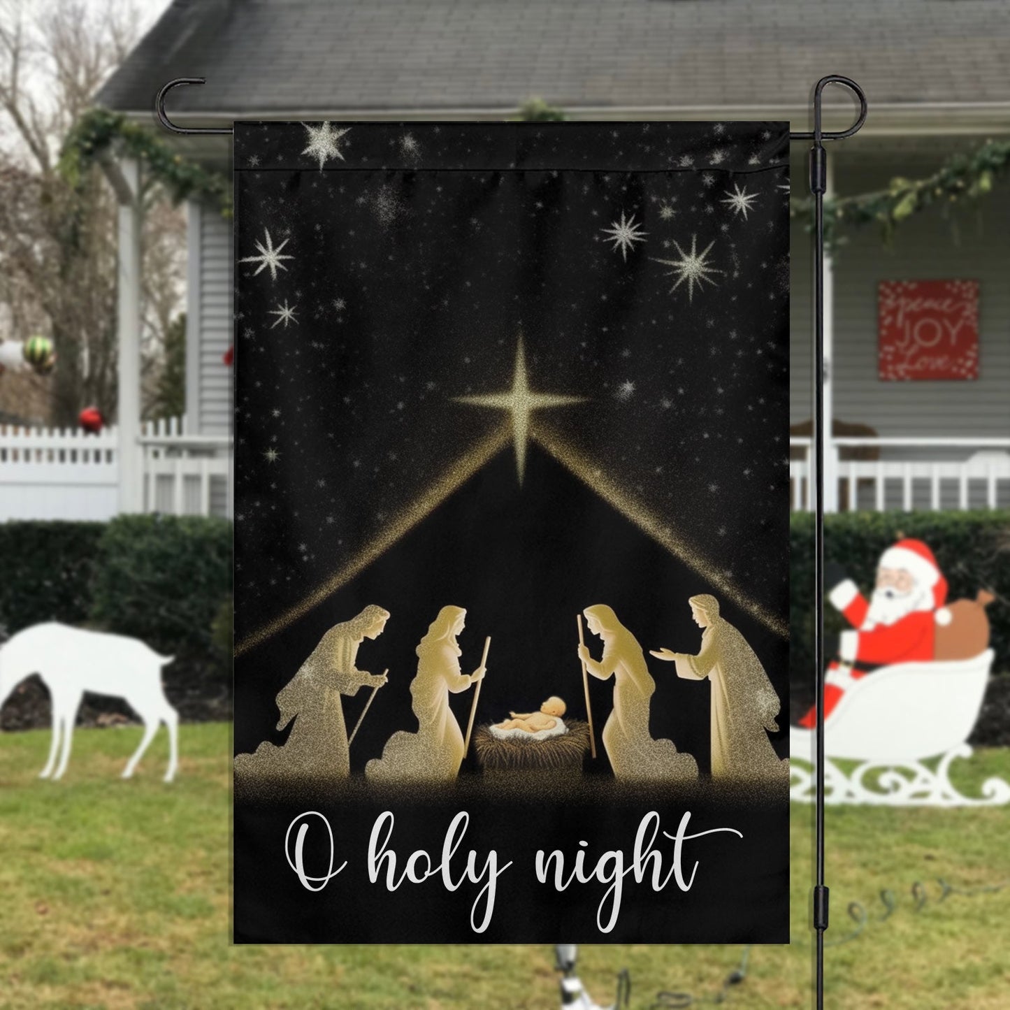 Starry Night Holy Night Nativity A Celebration Of The Birth, Religious Christmas Garden Flag - House Flag Gift