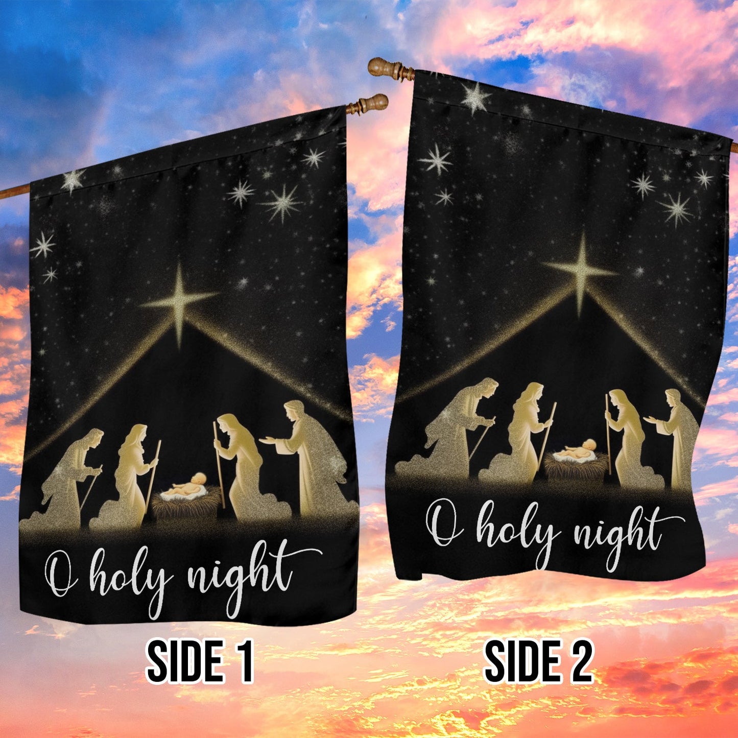 Starry Night Holy Night Nativity A Celebration Of The Birth, Religious Christmas Garden Flag - House Flag Gift