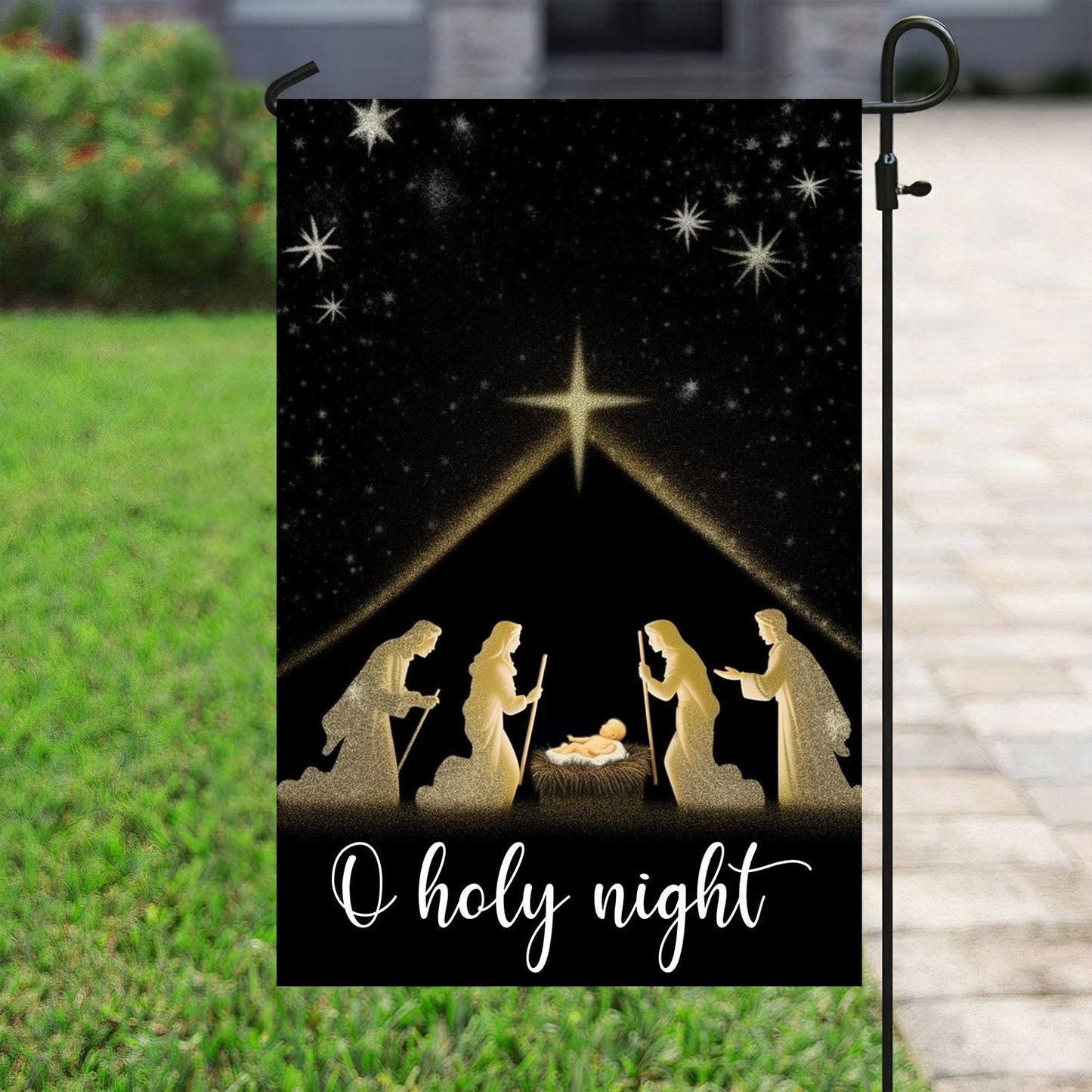 Starry Night Holy Night Nativity A Celebration Of The Birth, Religious Christmas Garden Flag - House Flag Gift