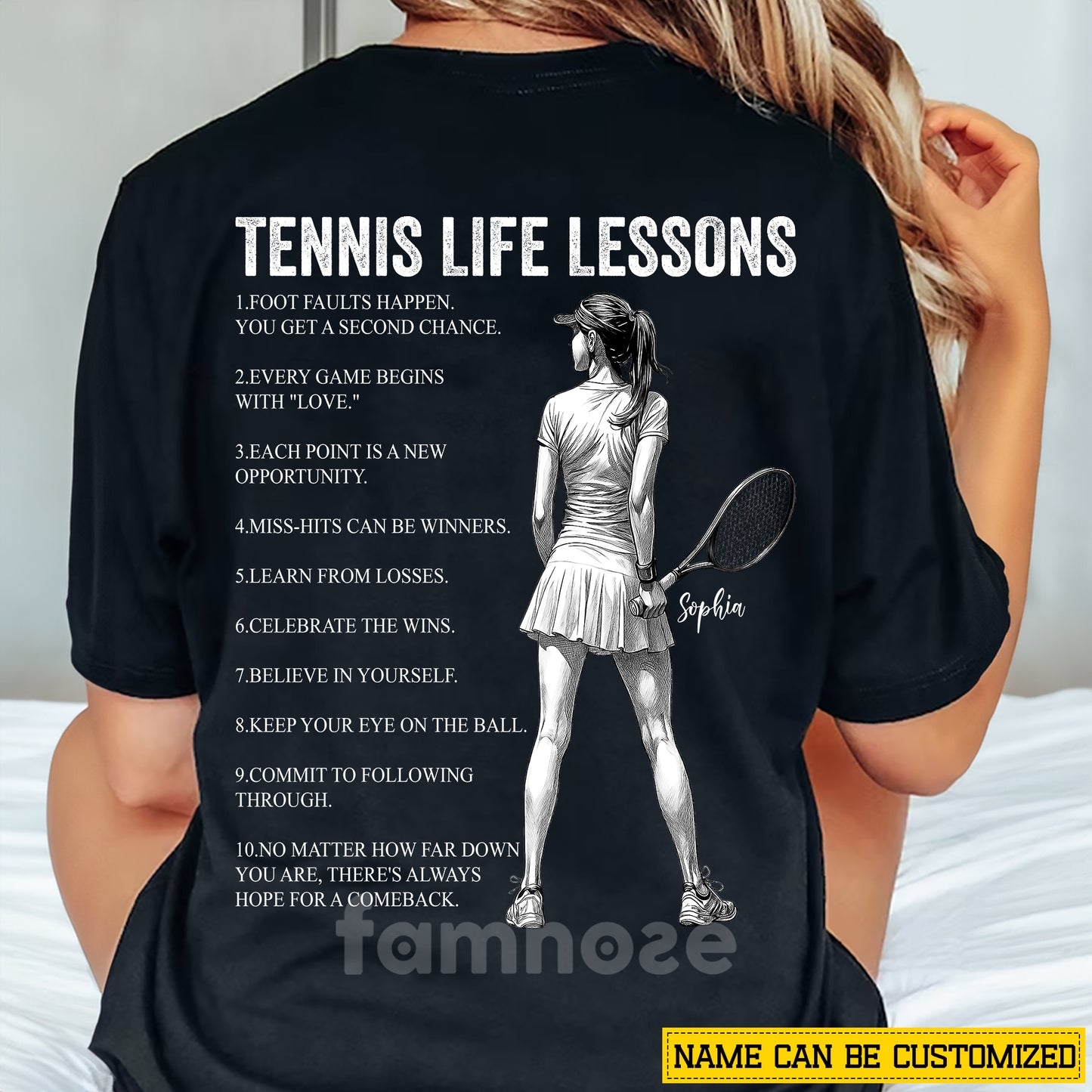 Personalized Tennis Girl Backside T-shirt, Tennis Life Lessons Sport Tees Gift For Tennis Lover