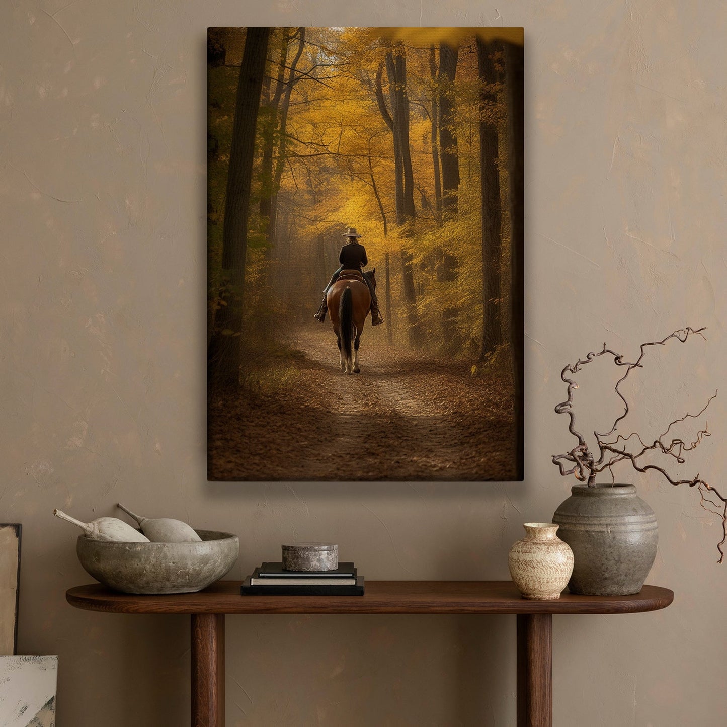 Golden Fall Trail Ride Countryside Thanksgiving Canvas Painting, Wall Art Decor - Thanksgiving Gift For Horse Riding Lovers