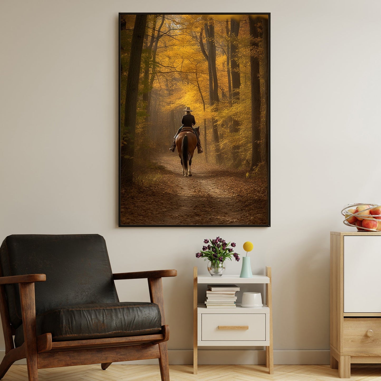 Golden Fall Trail Ride Countryside Thanksgiving Canvas Painting, Wall Art Decor - Thanksgiving Gift For Horse Riding Lovers