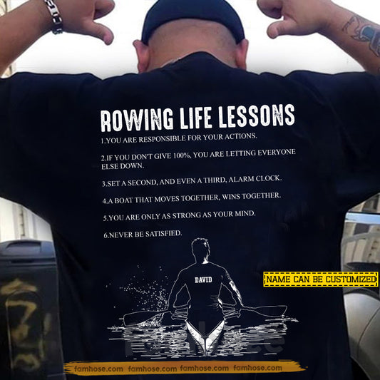 Personalized Rowing Man Backside T-shirt, Rowing Life Lessons Sport Tees Gift For Rowing Lover