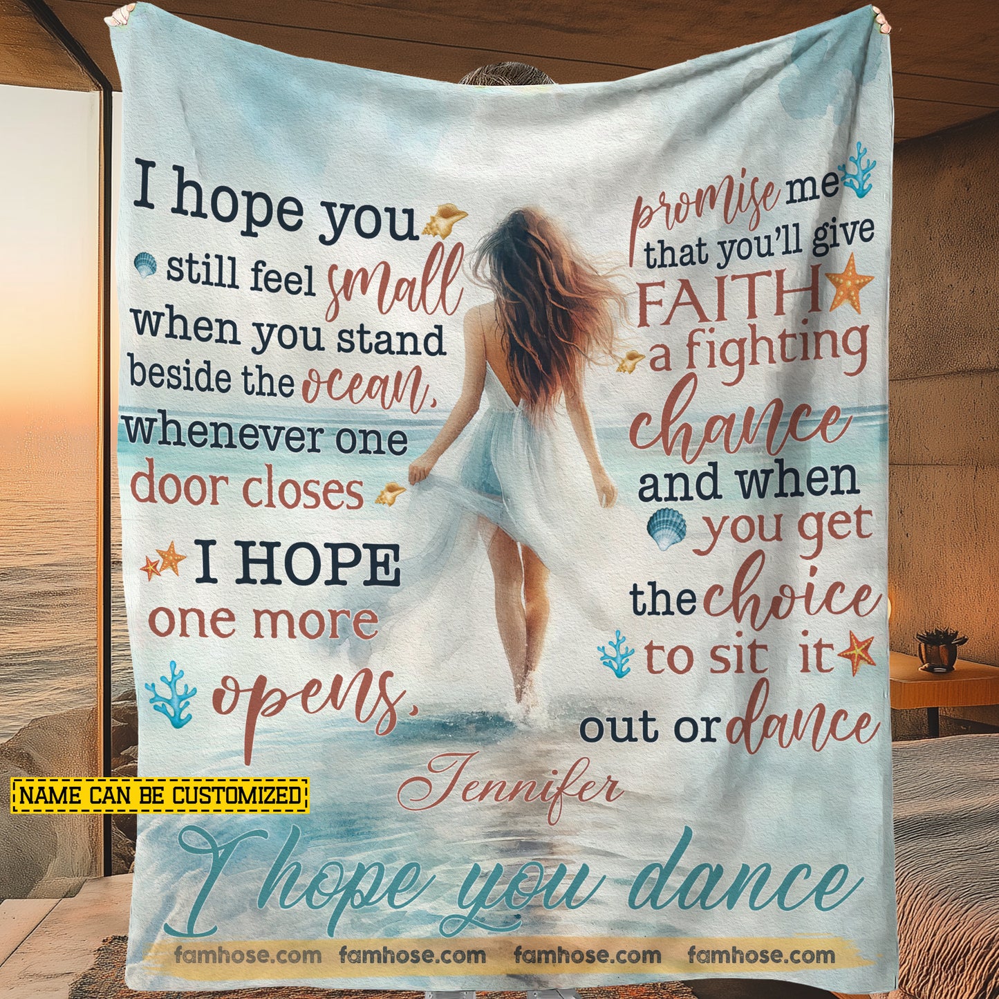 Personalized Ocean Dance Fleece Blanket, I Hope You Dance Woven Blanket, Sherpa Blanket Gift For Dance Lovers