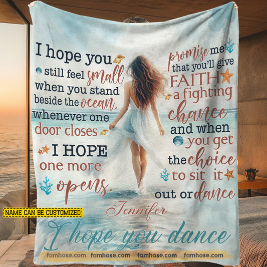 Personalized Ocean Dance Fleece Blanket, I Hope You Dance Woven Blanket, Sherpa Blanket Gift For Dance Lovers
