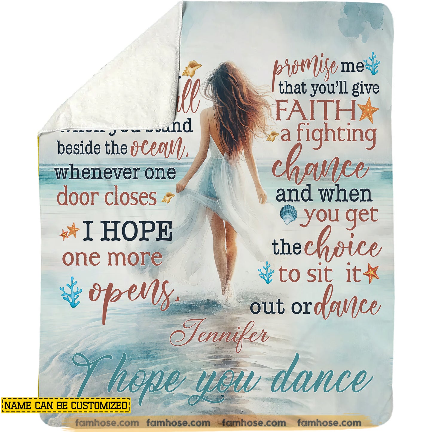 Personalized Ocean Dance Fleece Blanket, I Hope You Dance Woven Blanket, Sherpa Blanket Gift For Dance Lovers