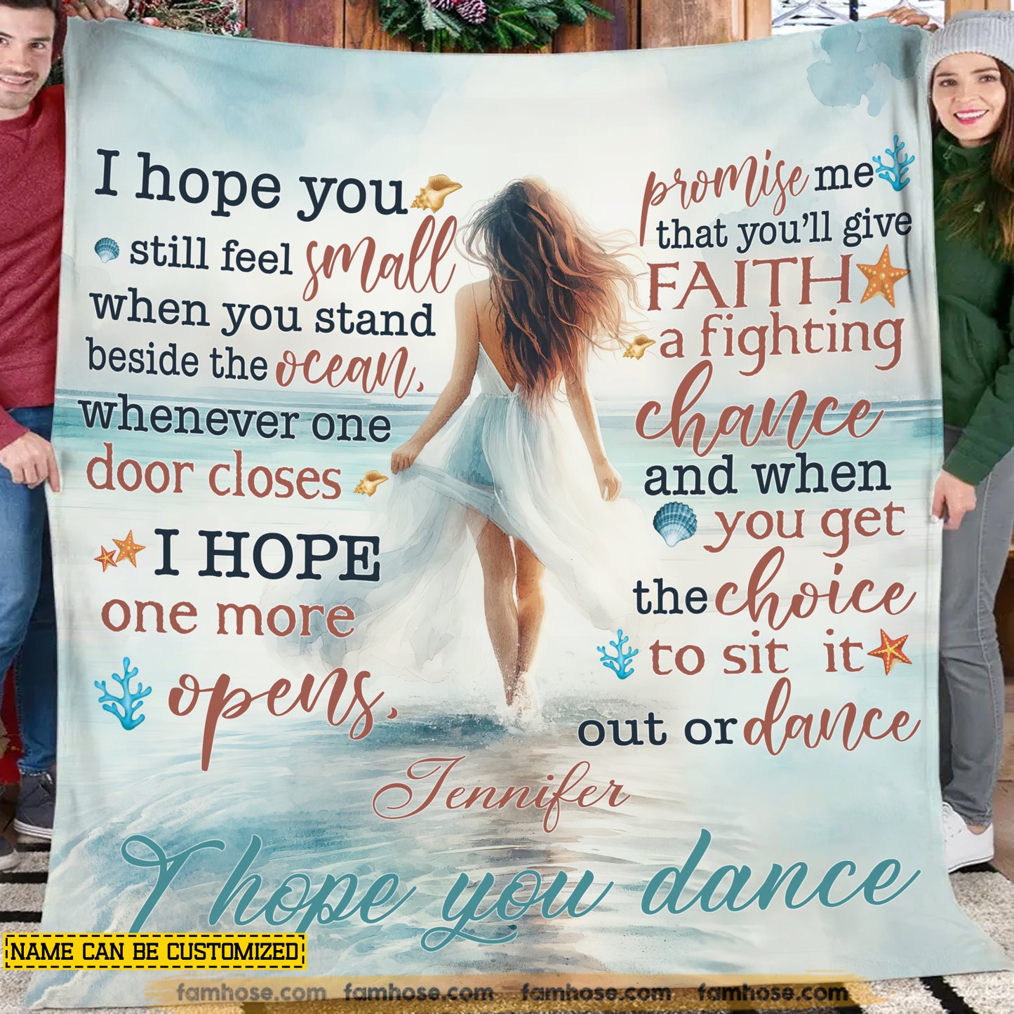 Personalized Ocean Dance Fleece Blanket, I Hope You Dance Woven Blanket, Sherpa Blanket Gift For Dance Lovers