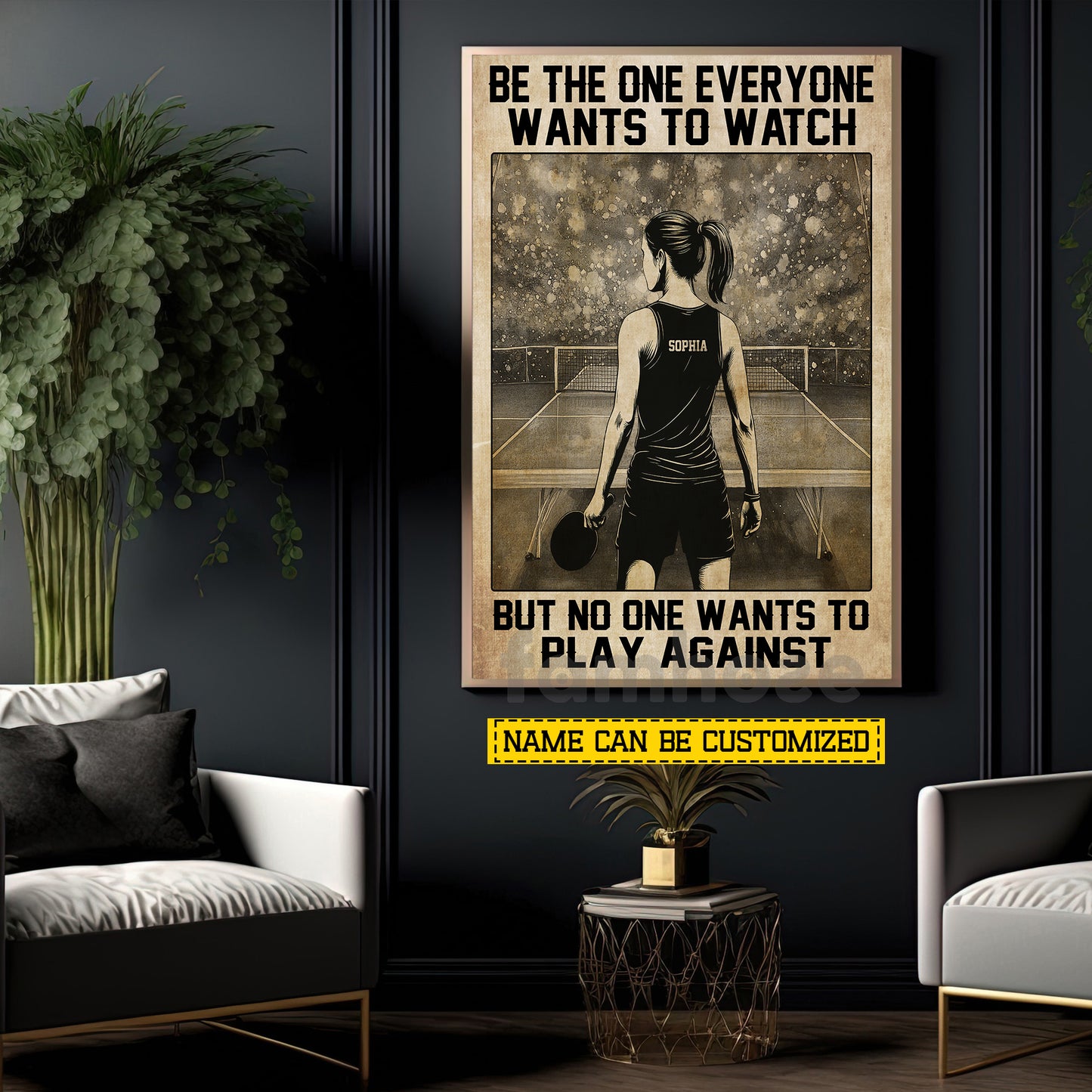 Motivational Personalized Ping Pong Woman Canvas Painting, Be The One Everyone Wants To Watch, Inspirational Quotes Wall Art Decor, Poster Gift For Table Tennis Lover