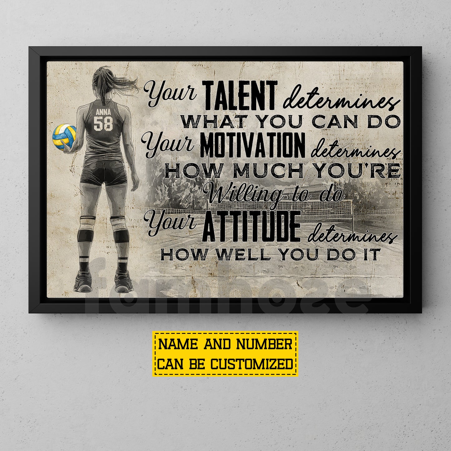 Motivational Personalized Volleyball Girl Canvas Painting, Your Talent Determines What You Do Sport Wall Art Decor, Poster Gift For Volleyball Lover