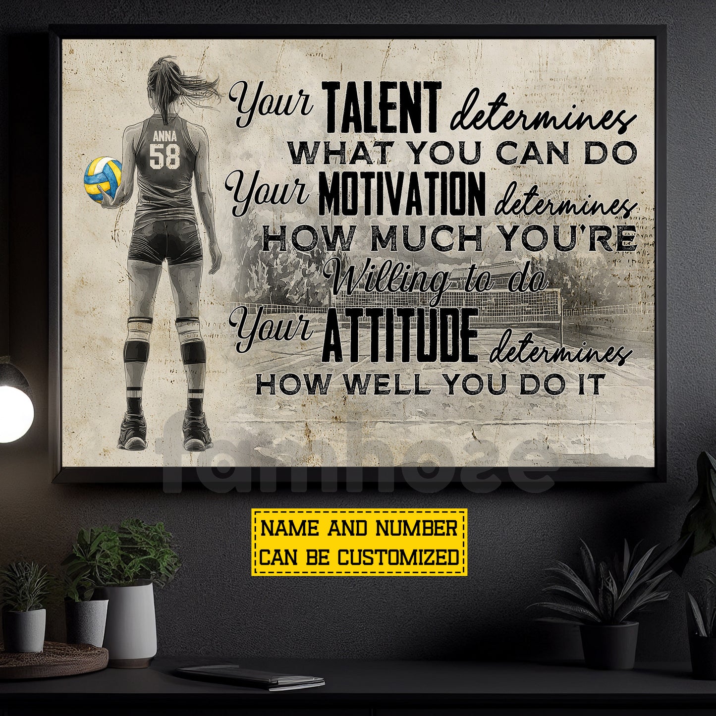 Motivational Personalized Volleyball Girl Canvas Painting, Your Talent Determines What You Do Sport Wall Art Decor, Poster Gift For Volleyball Lover