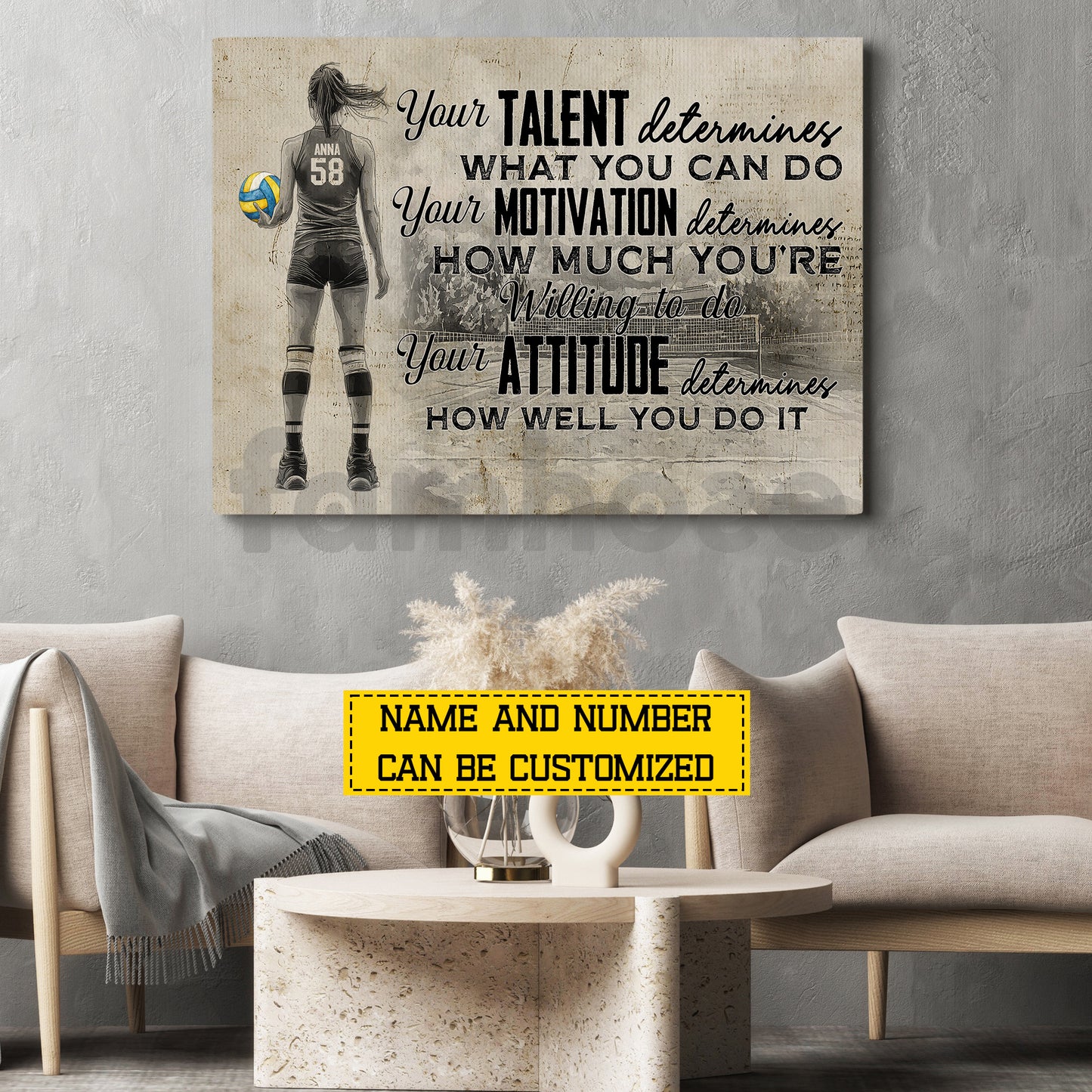 Motivational Personalized Volleyball Girl Canvas Painting, Your Talent Determines What You Do Sport Wall Art Decor, Poster Gift For Volleyball Lover