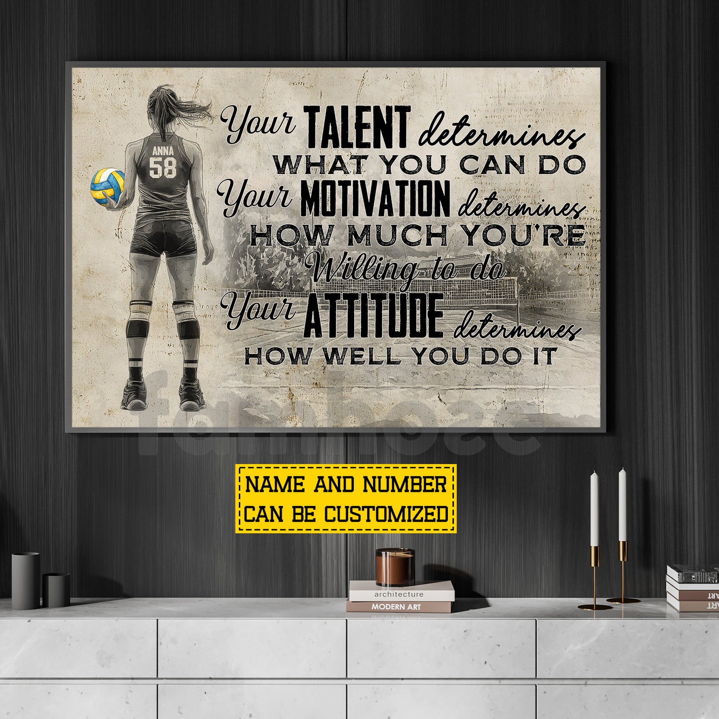 Motivational Personalized Volleyball Girl Canvas Painting, Your Talent Determines What You Do Sport Wall Art Decor, Poster Gift For Volleyball Lover