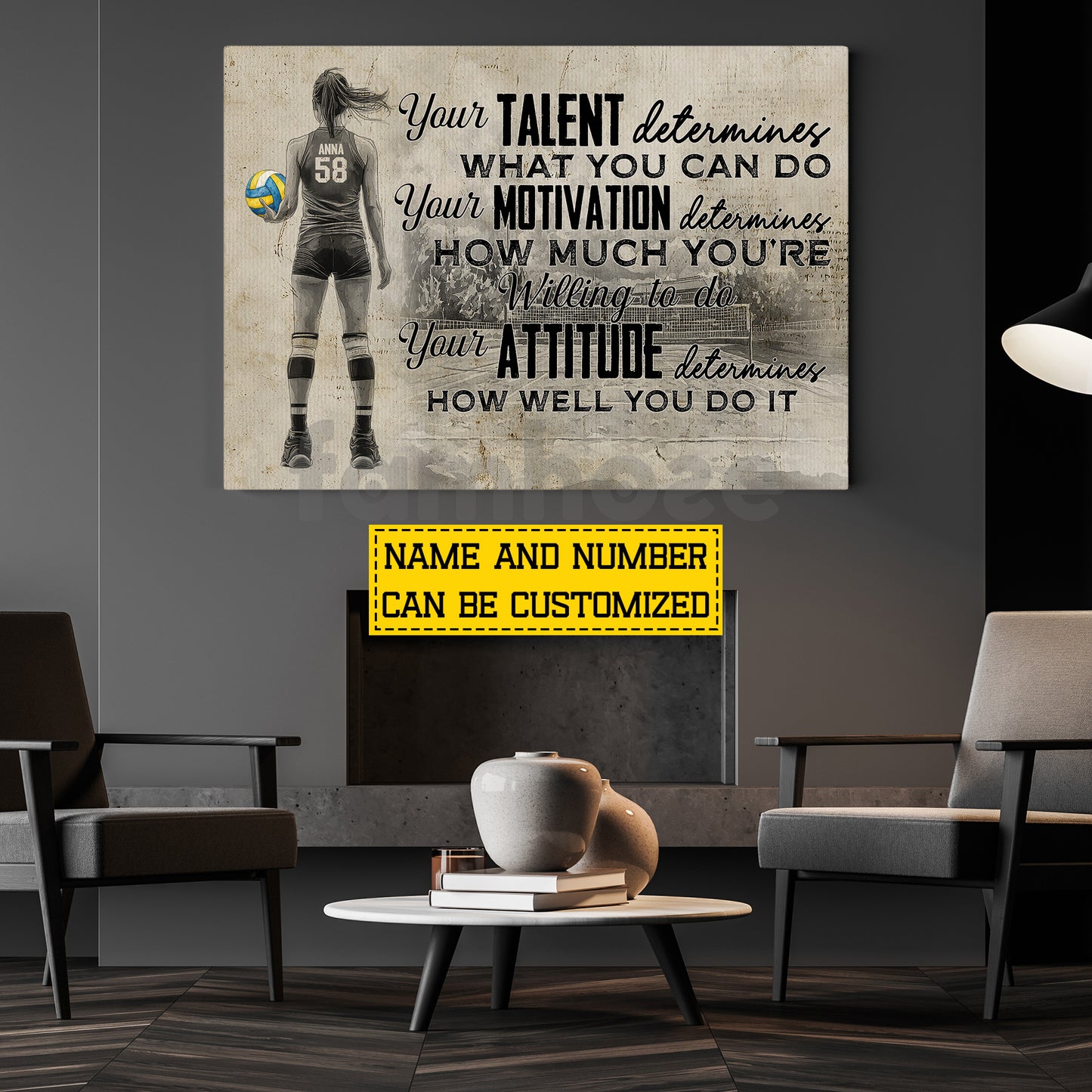 Motivational Personalized Volleyball Girl Canvas Painting, Your Talent Determines What You Do Sport Wall Art Decor, Poster Gift For Volleyball Lover