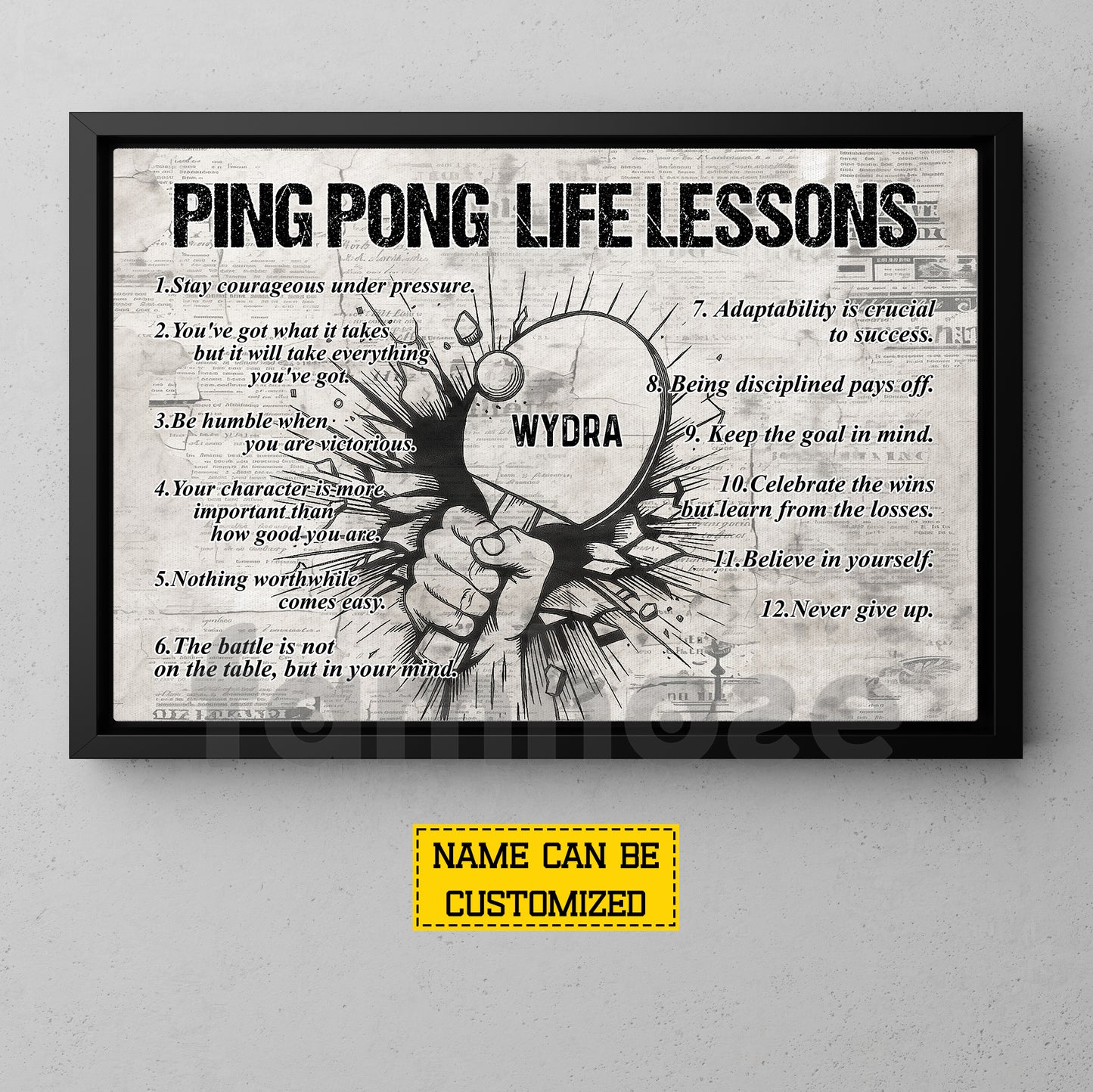 Motivational Personalized Ping Pong Canvas Painting, Ping Pong Life Lessons Sport Wall Art Decor, Poster Gift For Ping Pong Lovers