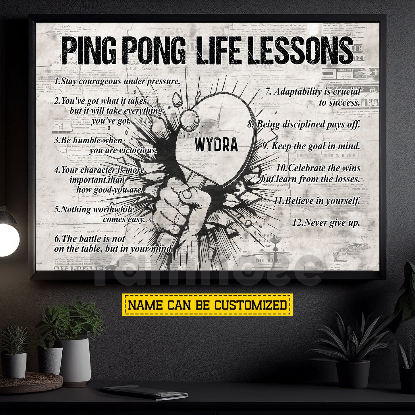 Motivational Personalized Ping Pong Canvas Painting, Ping Pong Life Lessons Sport Wall Art Decor, Poster Gift For Ping Pong Lovers