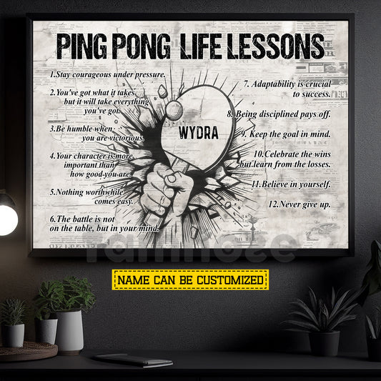 Motivational Personalized Ping Pong Canvas Painting, Ping Pong Life Lessons Sport Wall Art Decor, Poster Gift For Ping Pong Lovers