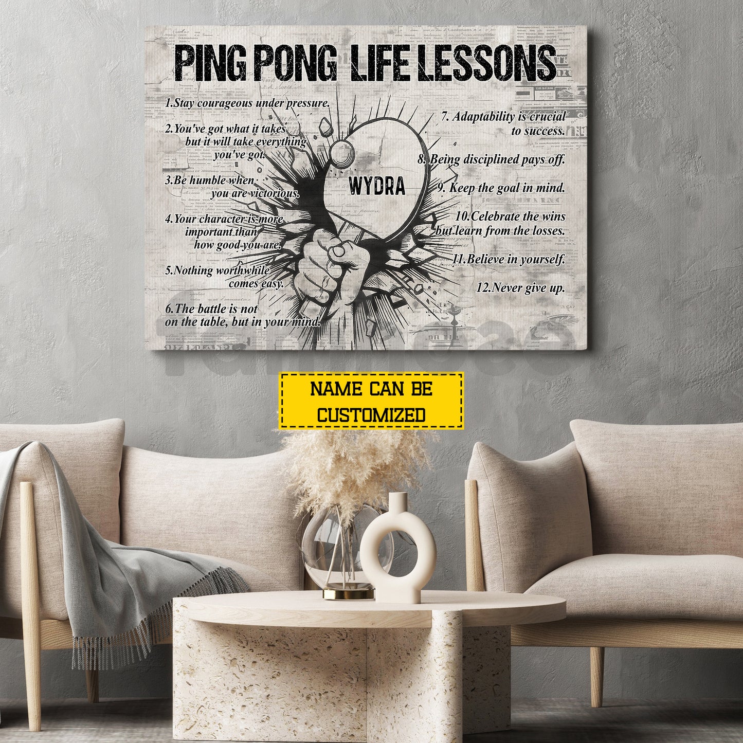 Motivational Personalized Ping Pong Canvas Painting, Ping Pong Life Lessons Sport Wall Art Decor, Poster Gift For Ping Pong Lovers