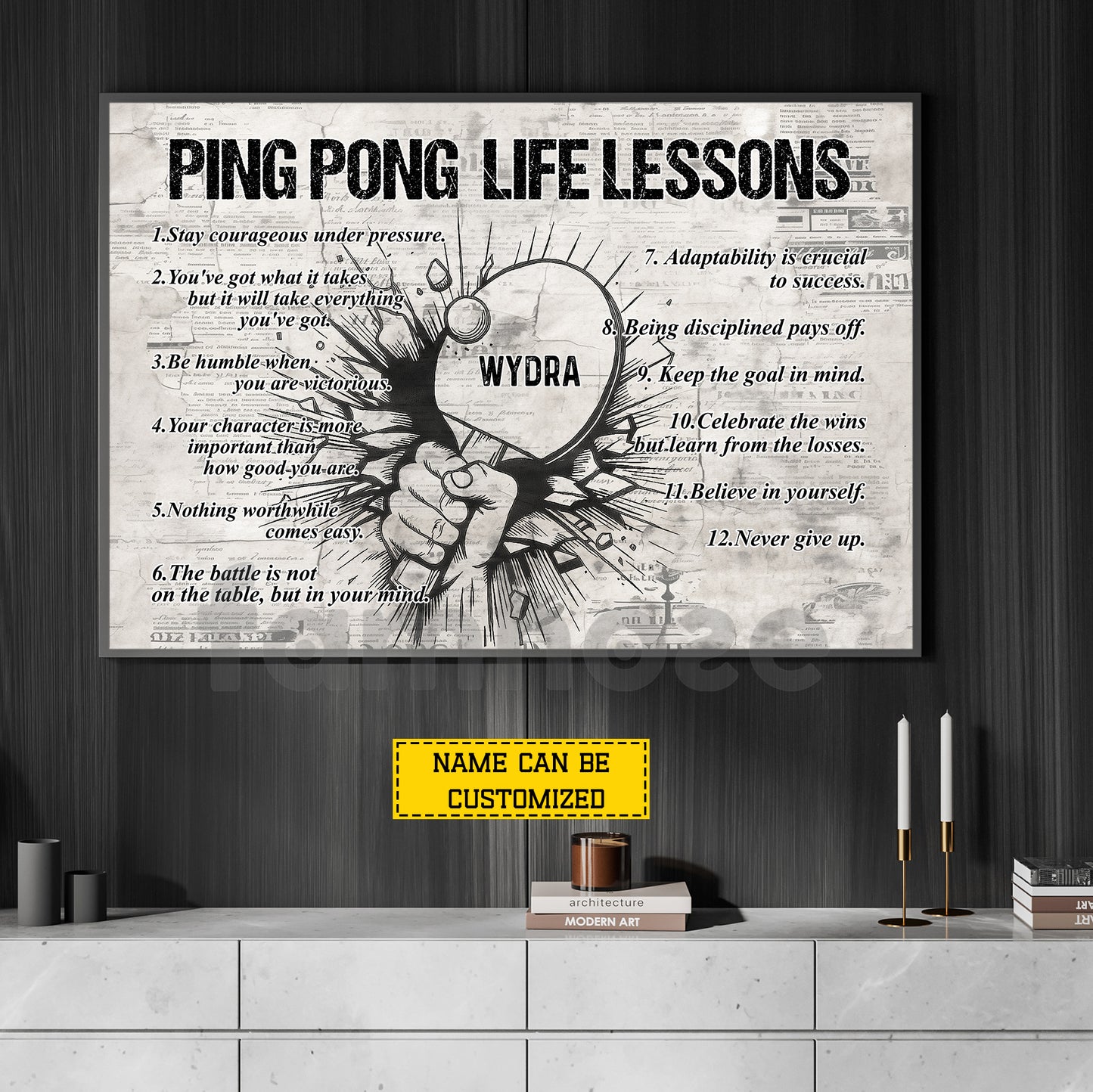Motivational Personalized Ping Pong Canvas Painting, Ping Pong Life Lessons Sport Wall Art Decor, Poster Gift For Ping Pong Lovers