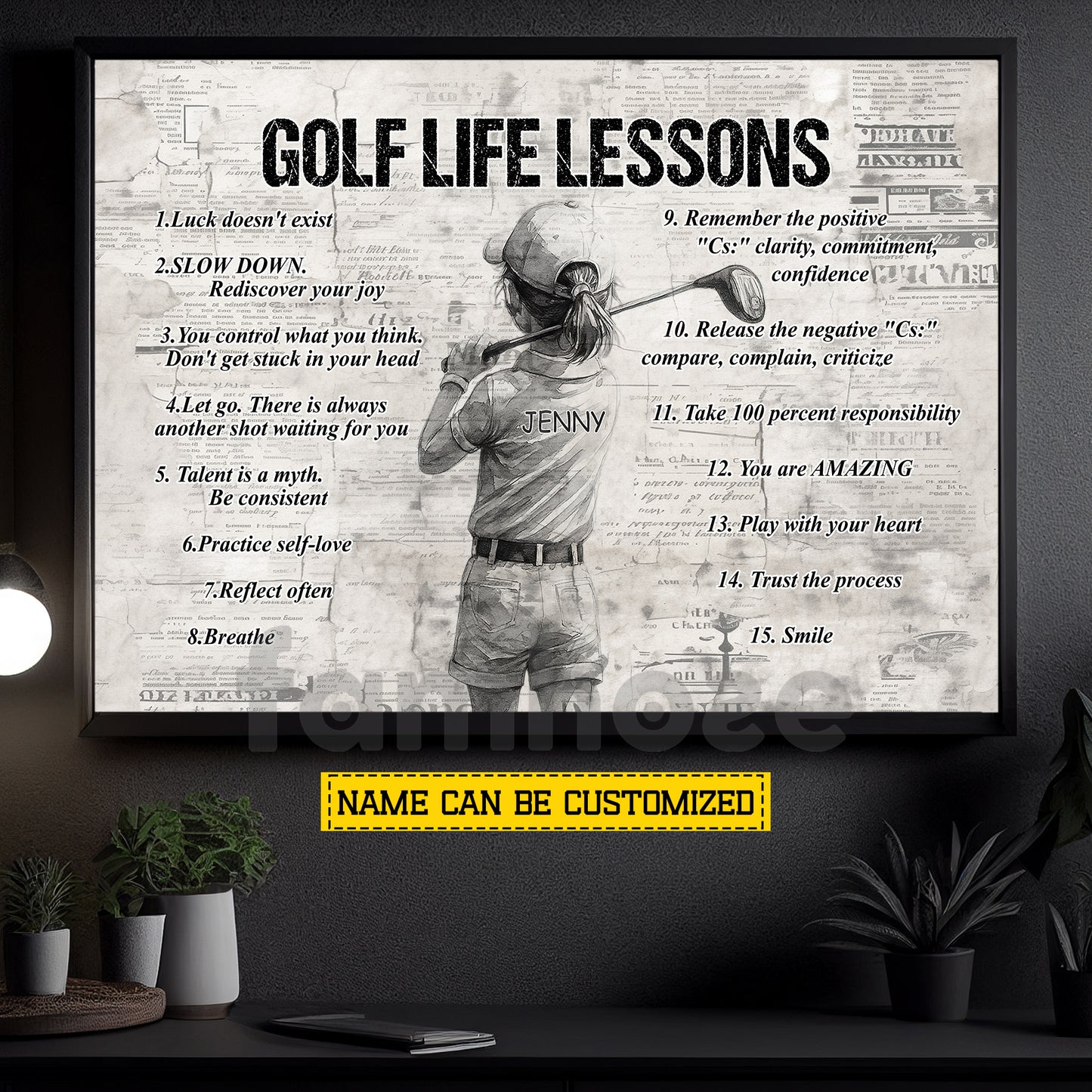 Motivational Personalized Golf Girl Kid Canvas Painting, Golf Life Lessons Sports Wall Art Decor, Poster Gift For Golf Lovers