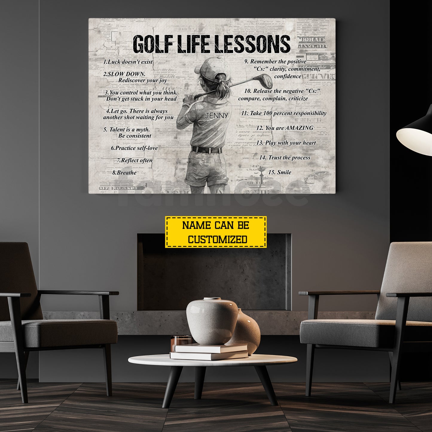 Motivational Personalized Golf Girl Kid Canvas Painting, Golf Life Lessons Sports Wall Art Decor, Poster Gift For Golf Lovers