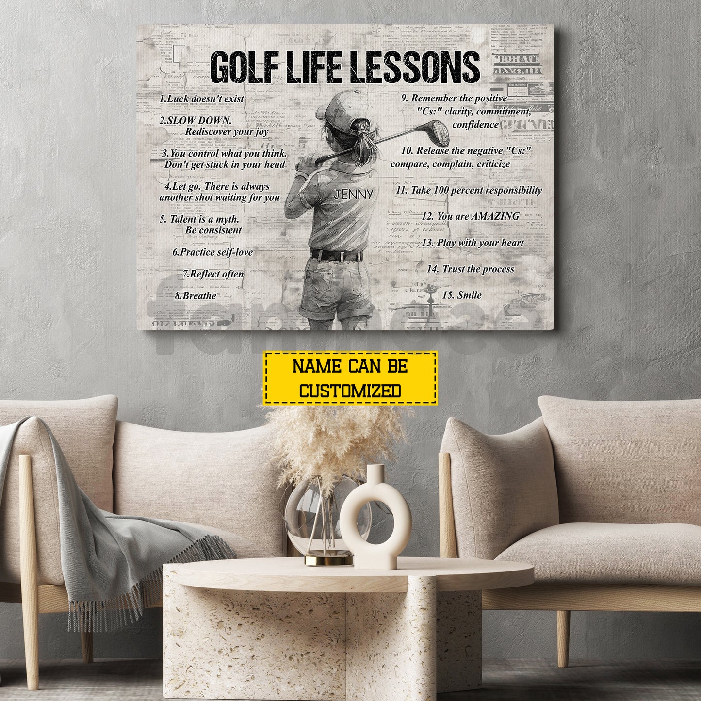 Motivational Personalized Golf Girl Kid Canvas Painting, Golf Life Lessons Sports Wall Art Decor, Poster Gift For Golf Lovers
