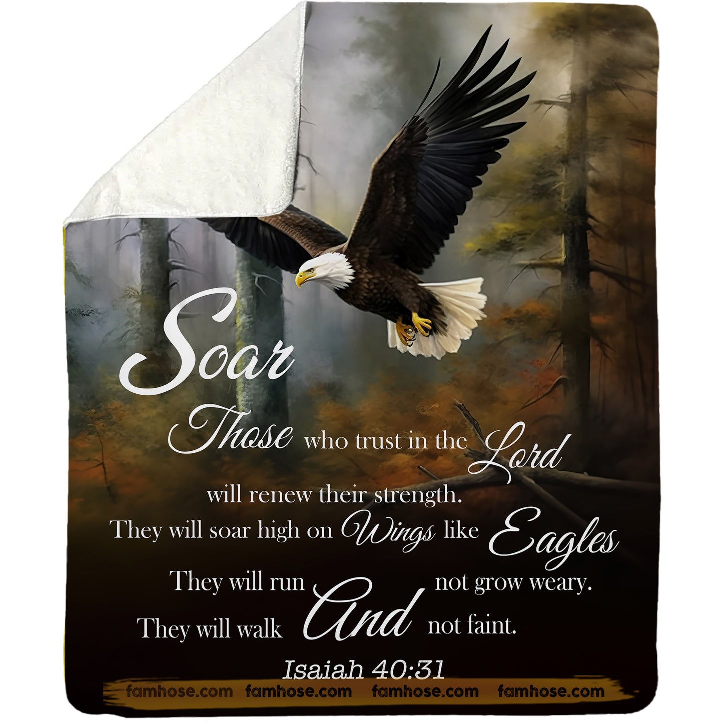 Eagle Fleece Blanket, Scar Those Who Trust In The Lord Woven Blanket, Cool Sherpa Blanket Gift For Eagle Lover