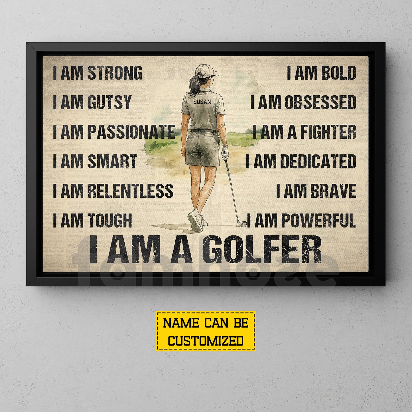 Motivational Personalized Golf Girl Canvas Painting, I Am A Golfer Sport Wall Art Decor, Poster Gift For Golf Lover