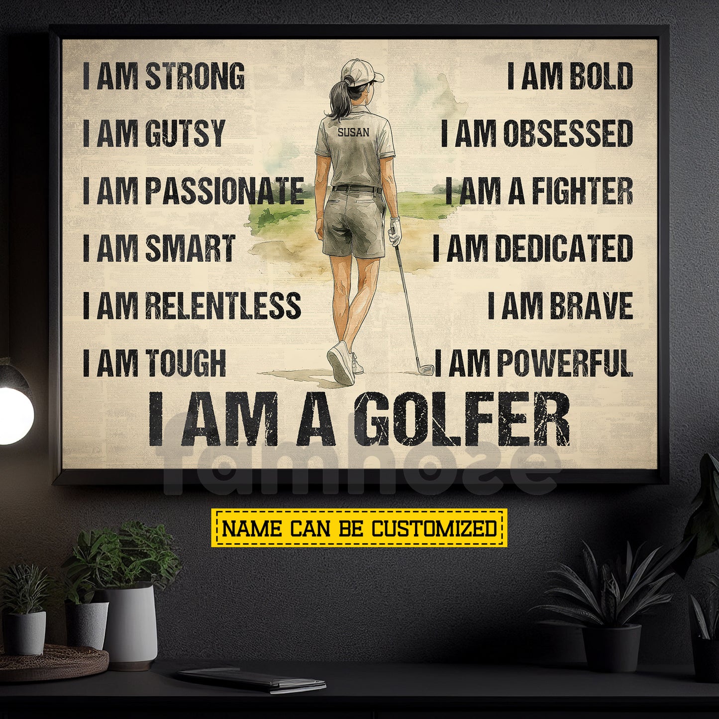 Motivational Personalized Golf Girl Canvas Painting, I Am A Golfer Sport Wall Art Decor, Poster Gift For Golf Lover