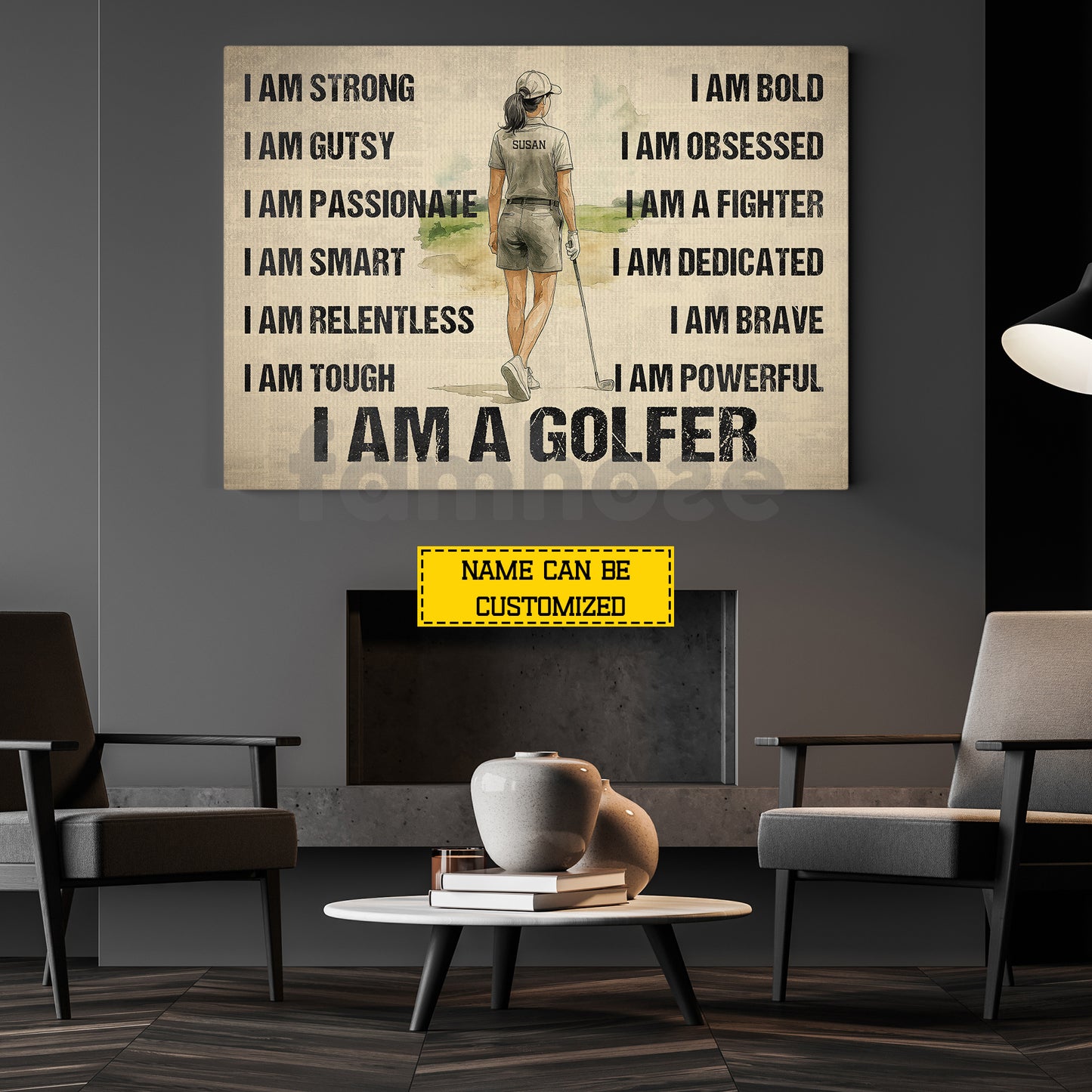 Motivational Personalized Golf Girl Canvas Painting, I Am A Golfer Sport Wall Art Decor, Poster Gift For Golf Lover