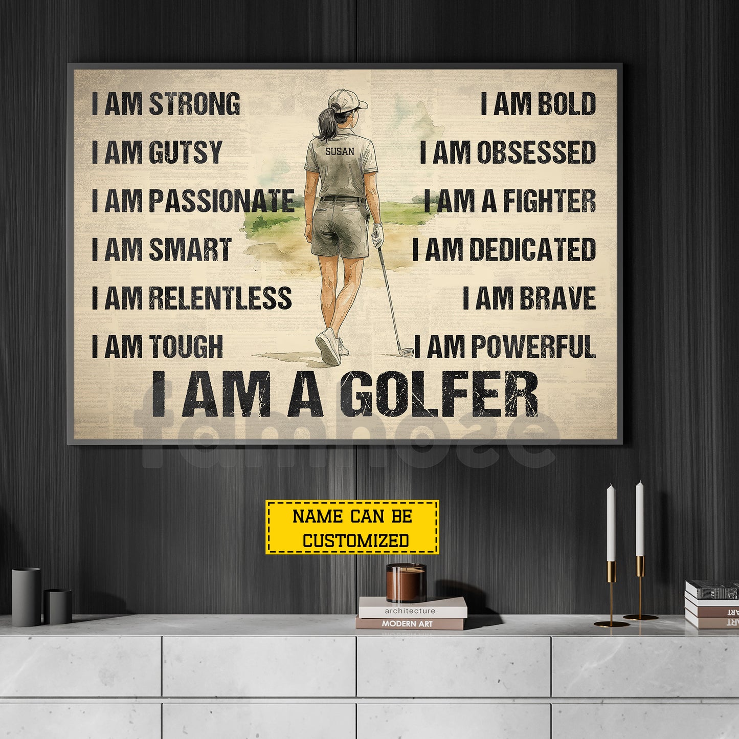 Motivational Personalized Golf Girl Canvas Painting, I Am A Golfer Sport Wall Art Decor, Poster Gift For Golf Lover