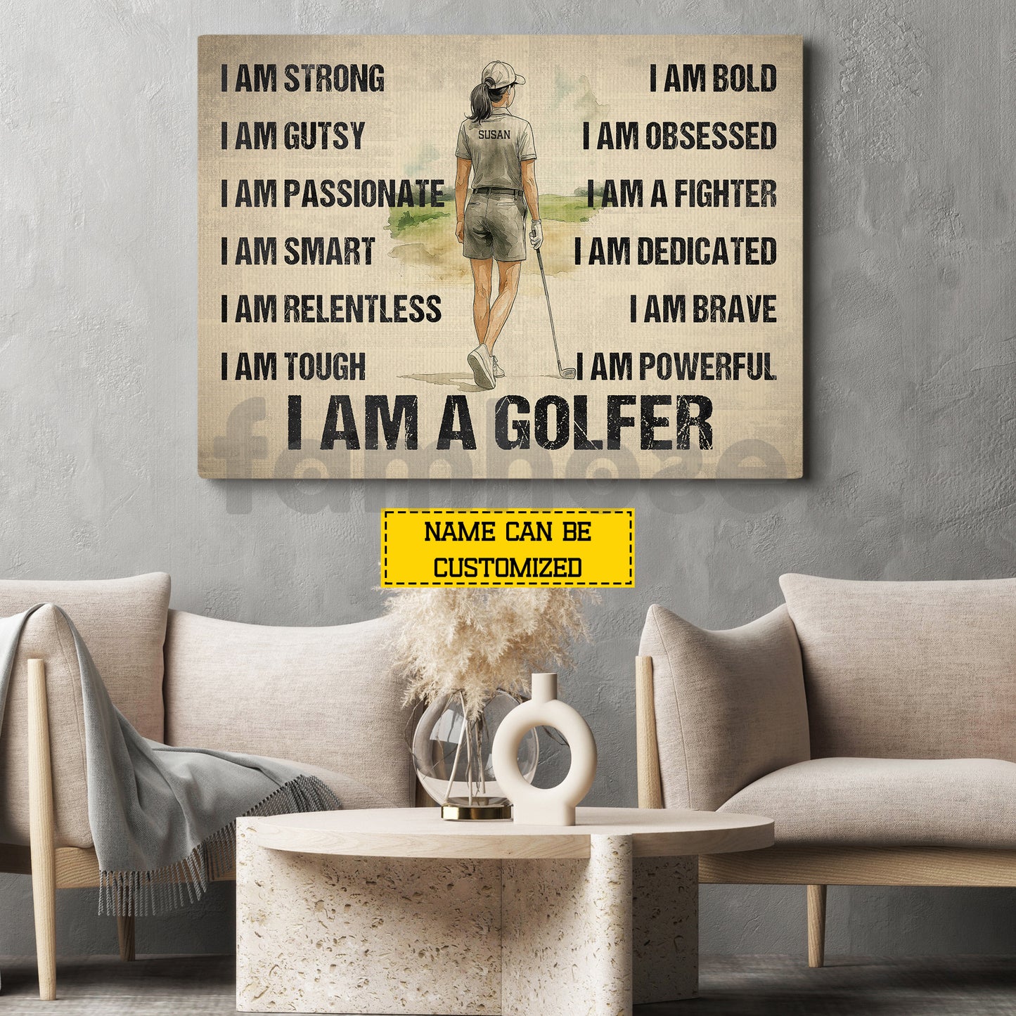Motivational Personalized Golf Girl Canvas Painting, I Am A Golfer Sport Wall Art Decor, Poster Gift For Golf Lover