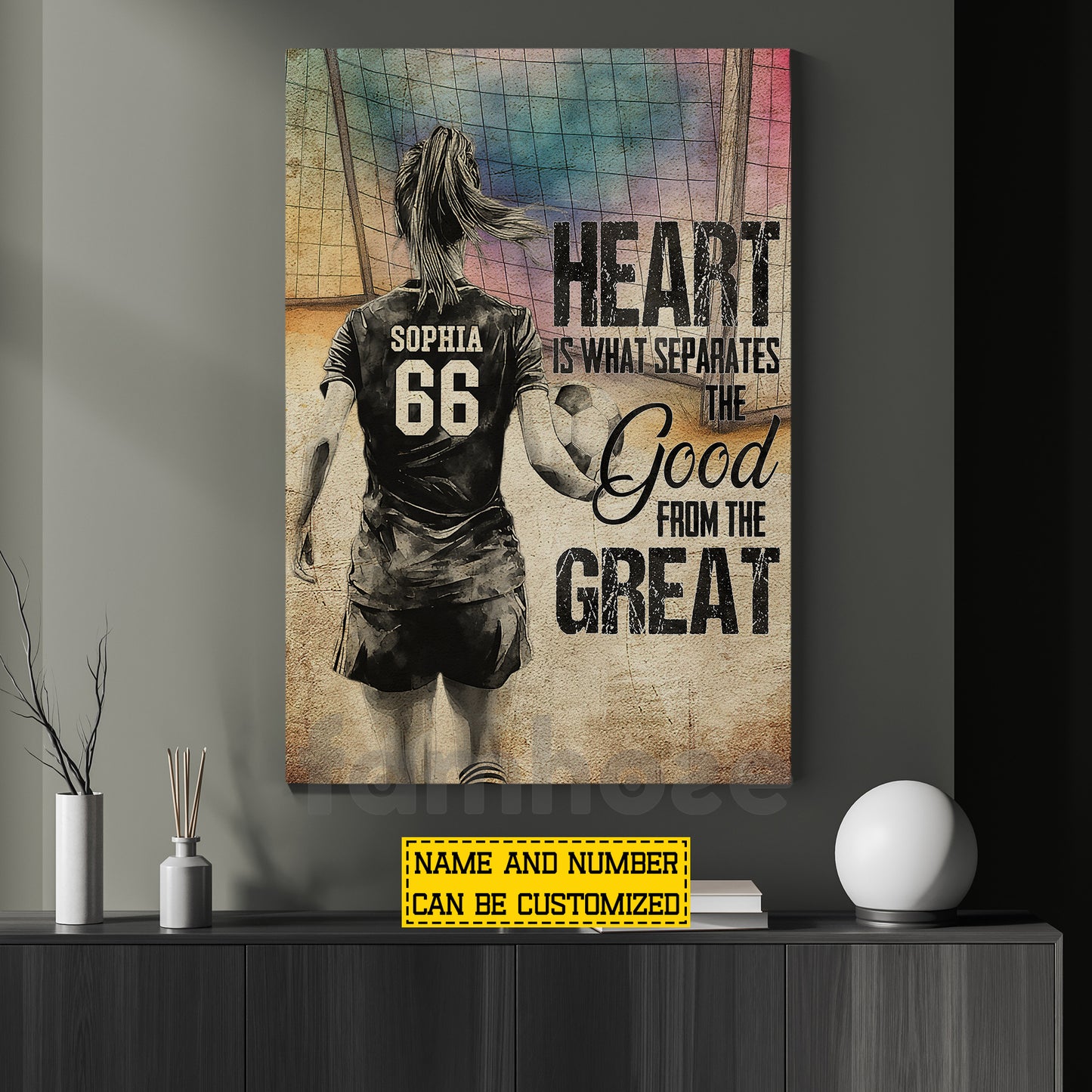 Personalized Soccer Woman Canvas Painting, Heart Is What Separates Sport Wall Art Decor, Poster Gift For Soccer Lover