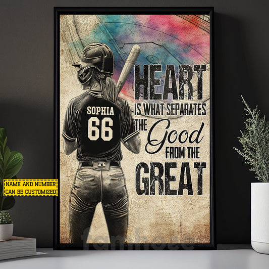 Personalized Softball Woman Canvas Painting, Heart Is What Separates Sport Wall Art Decor, Poster Gift For Softball Lover