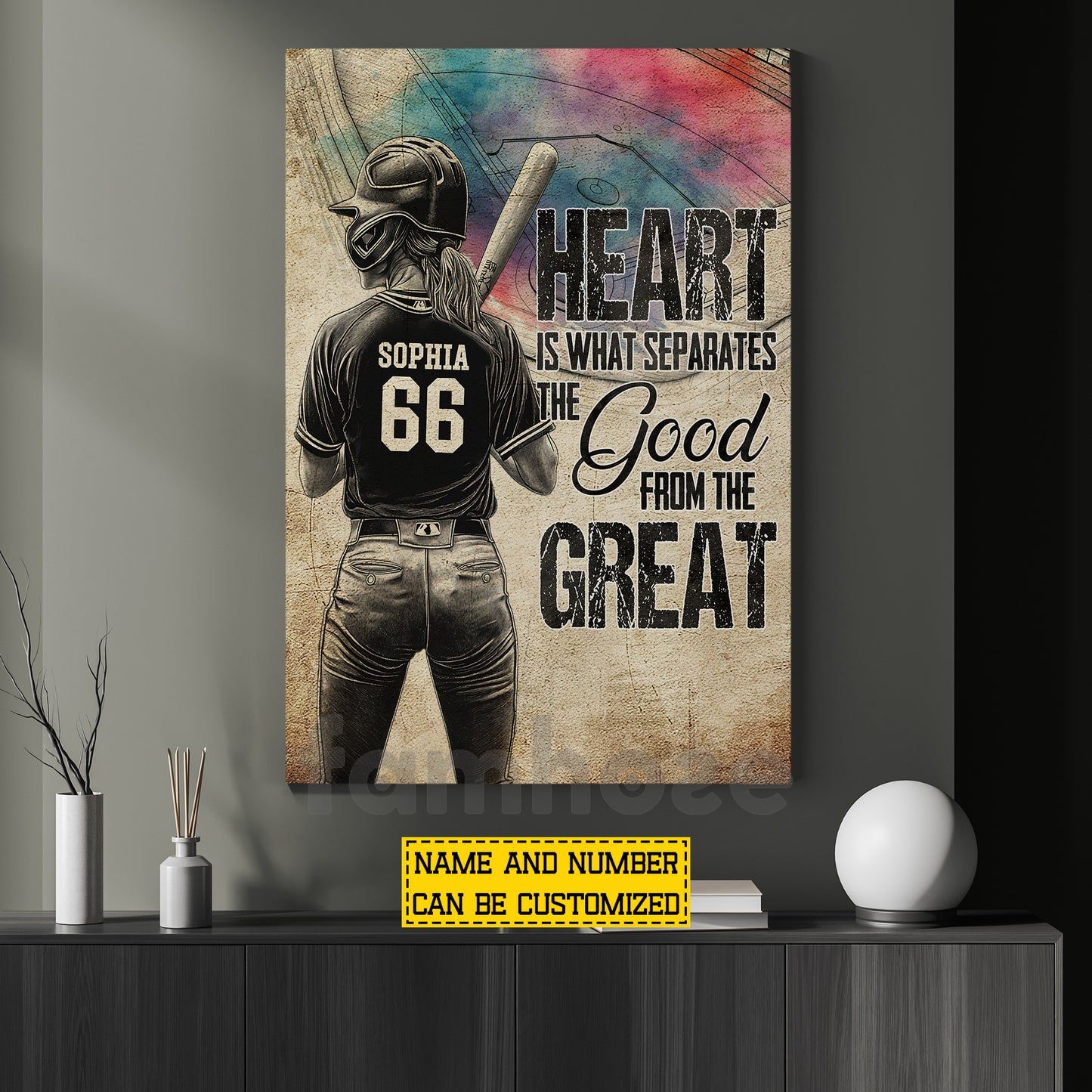 Personalized Softball Woman Canvas Painting, Heart Is What Separates Sport Wall Art Decor, Poster Gift For Softball Lover