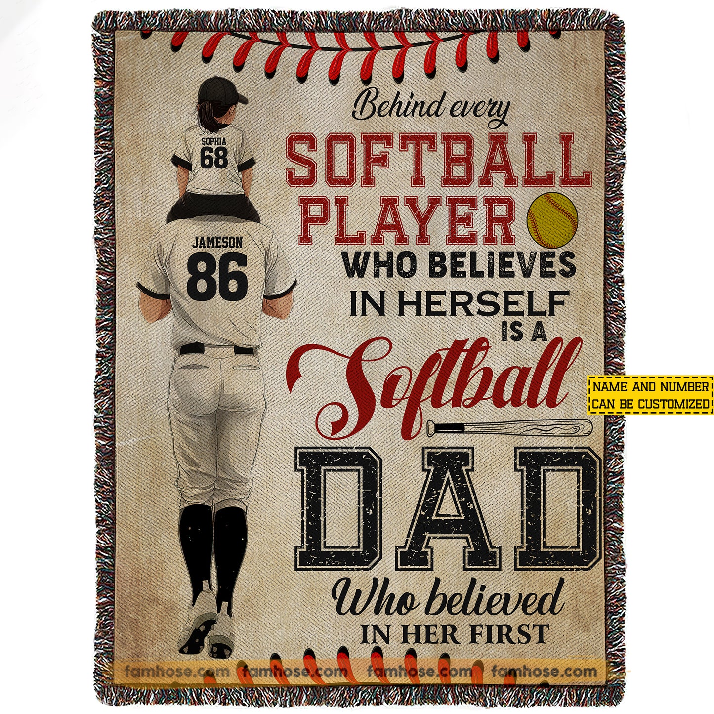 Motivational Personalized Softball Dad Daughter Fleece Blanket, Being Every Softball Player Woven Blanket, Cool Sherpa Blanket Gift For Softball Lover