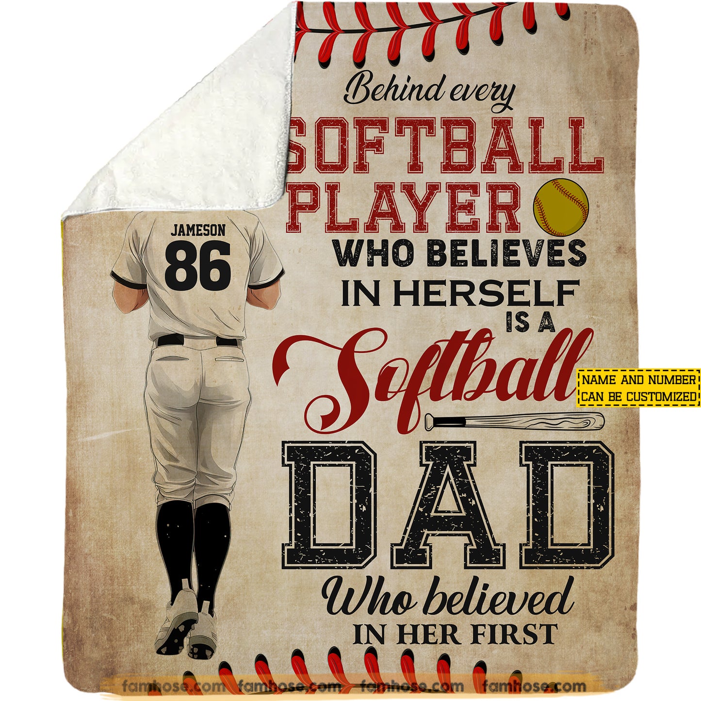 Motivational Personalized Softball Dad Daughter Fleece Blanket, Being Every Softball Player Woven Blanket, Cool Sherpa Blanket Gift For Softball Lover