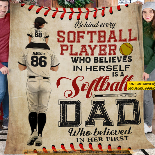 Motivational Personalized Softball Dad Daughter Fleece Blanket, Being Every Softball Player Woven Blanket, Cool Sherpa Blanket Gift For Softball Lover