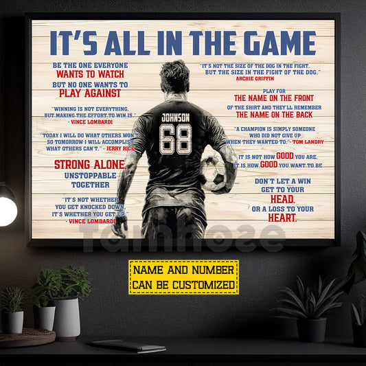 Motivational Personalized Soccer Man Canvas Painting, It's All In The Game Sport Wall Art Decor, Poster Gift For Soccer Lover