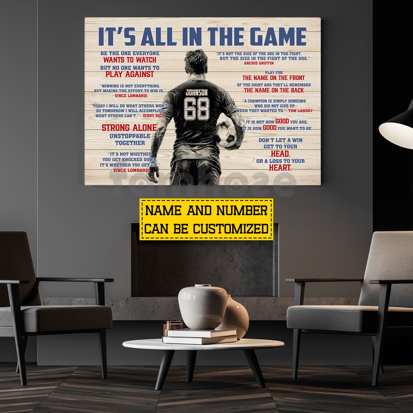 Motivational Personalized Soccer Man Canvas Painting, It's All In The Game Sport Wall Art Decor, Poster Gift For Soccer Lover