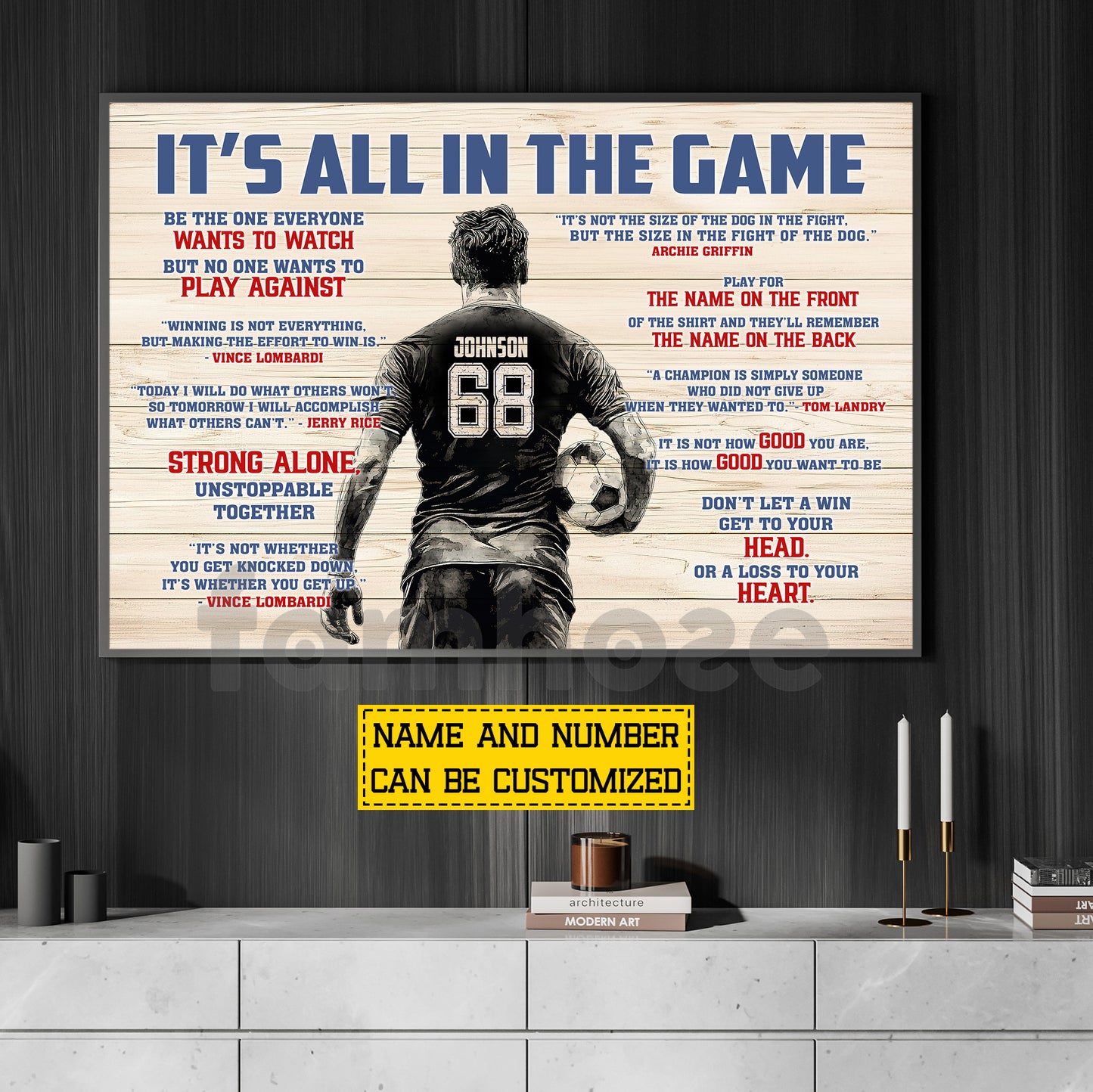 Motivational Personalized Soccer Man Canvas Painting, It's All In The Game Sport Wall Art Decor, Poster Gift For Soccer Lover