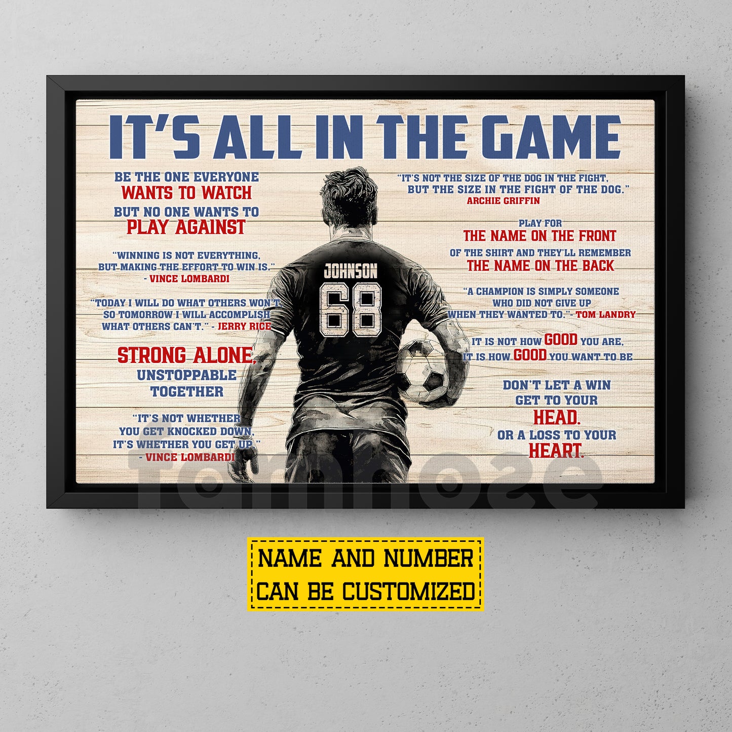 Motivational Personalized Soccer Man Canvas Painting, It's All In The Game Sport Wall Art Decor, Poster Gift For Soccer Lover