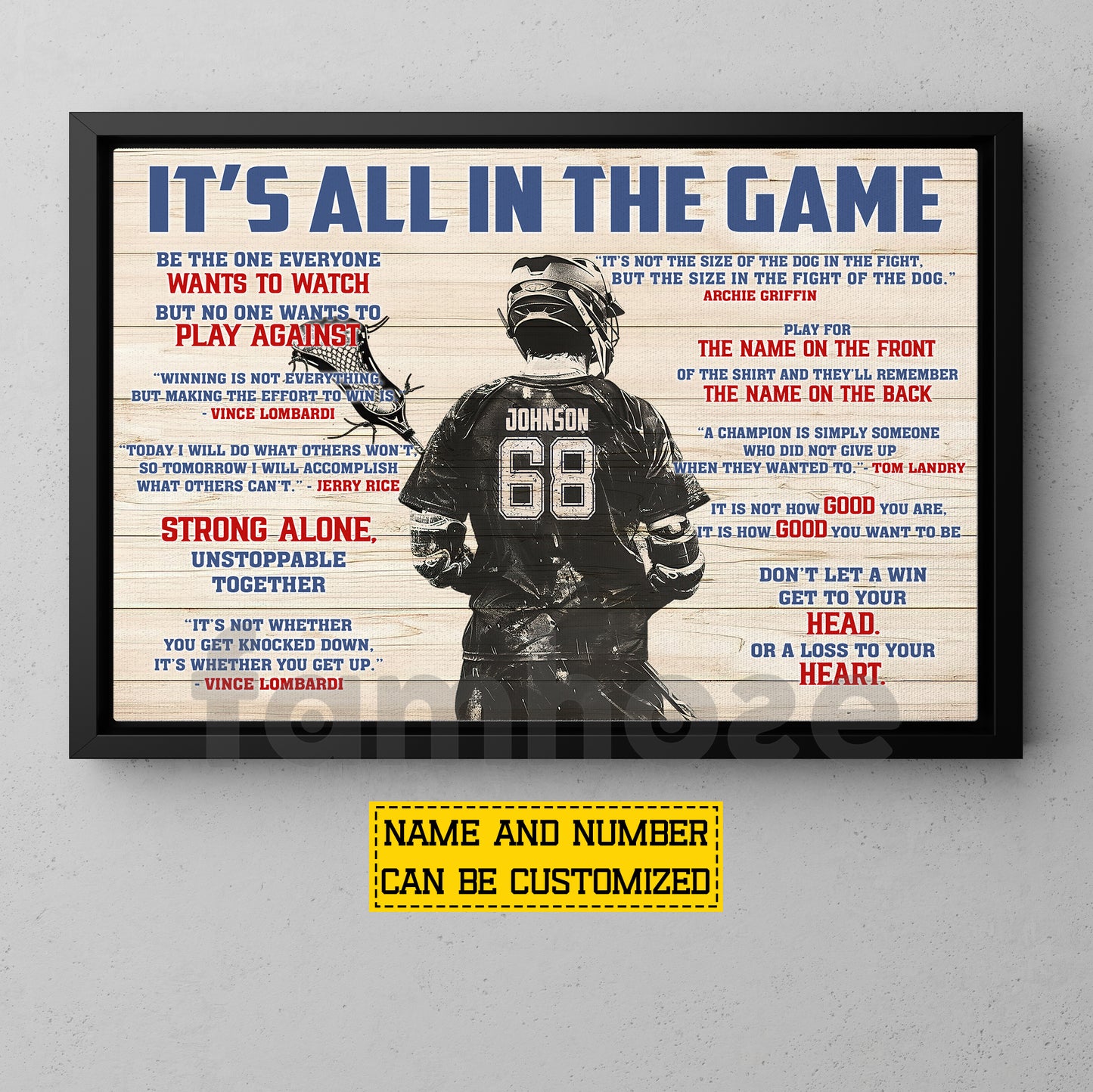 Motivational Personalized Lacrosse Man Canvas Painting, It's All In The Game Sport Wall Art Decor, Poster Gift For Lacrosse Lover