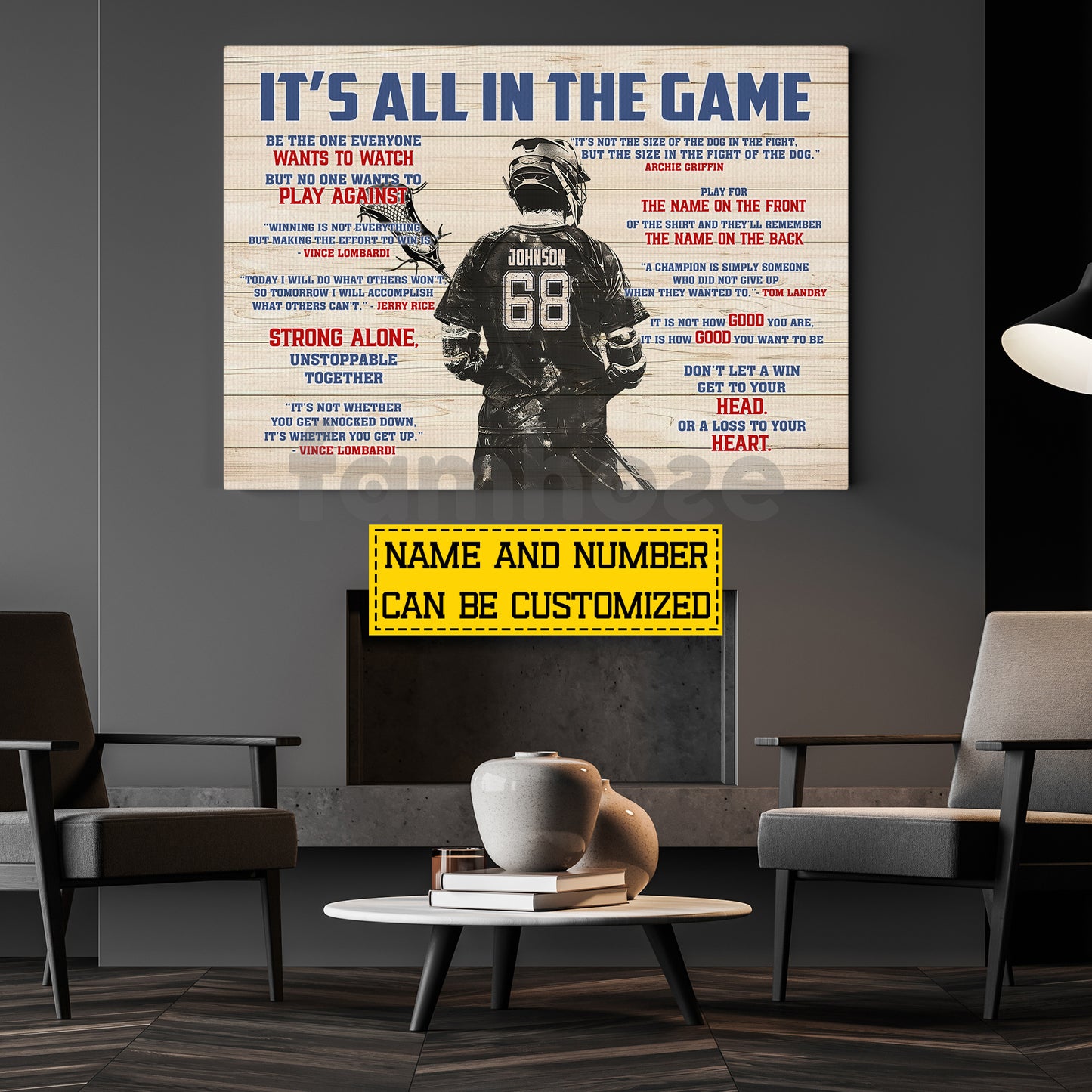 Motivational Personalized Lacrosse Man Canvas Painting, It's All In The Game Sport Wall Art Decor, Poster Gift For Lacrosse Lover