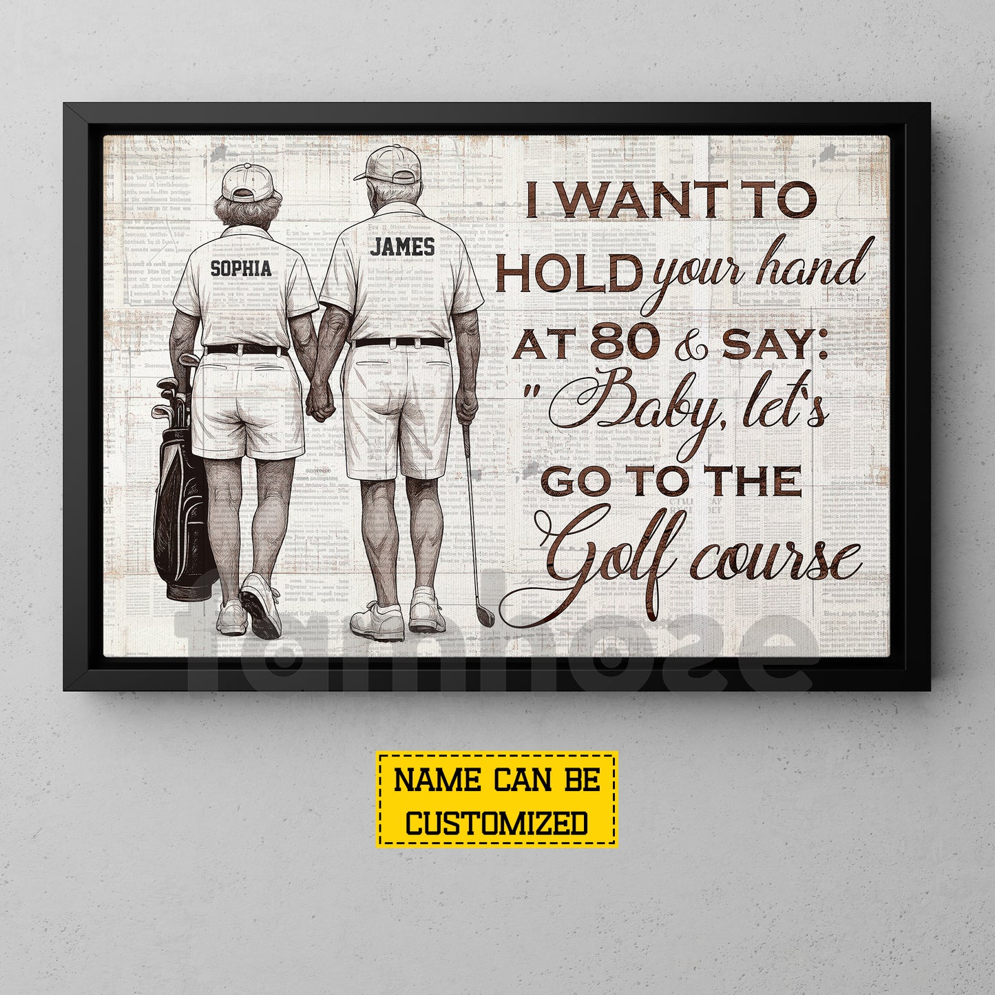 Personalized Couple Golf Canvas Painting, Baby Let's Go To The Golf Course Wall Art Decor, Poster Gift For Golf Old Couple