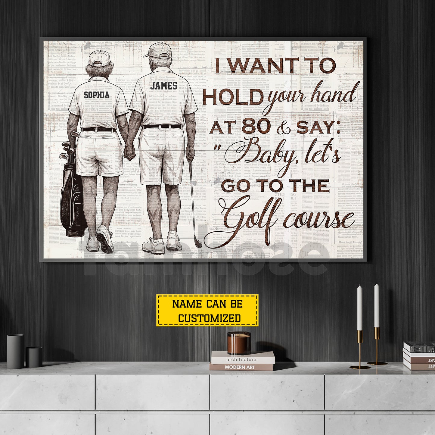 Personalized Couple Golf Canvas Painting, Baby Let's Go To The Golf Course Wall Art Decor, Poster Gift For Golf Old Couple