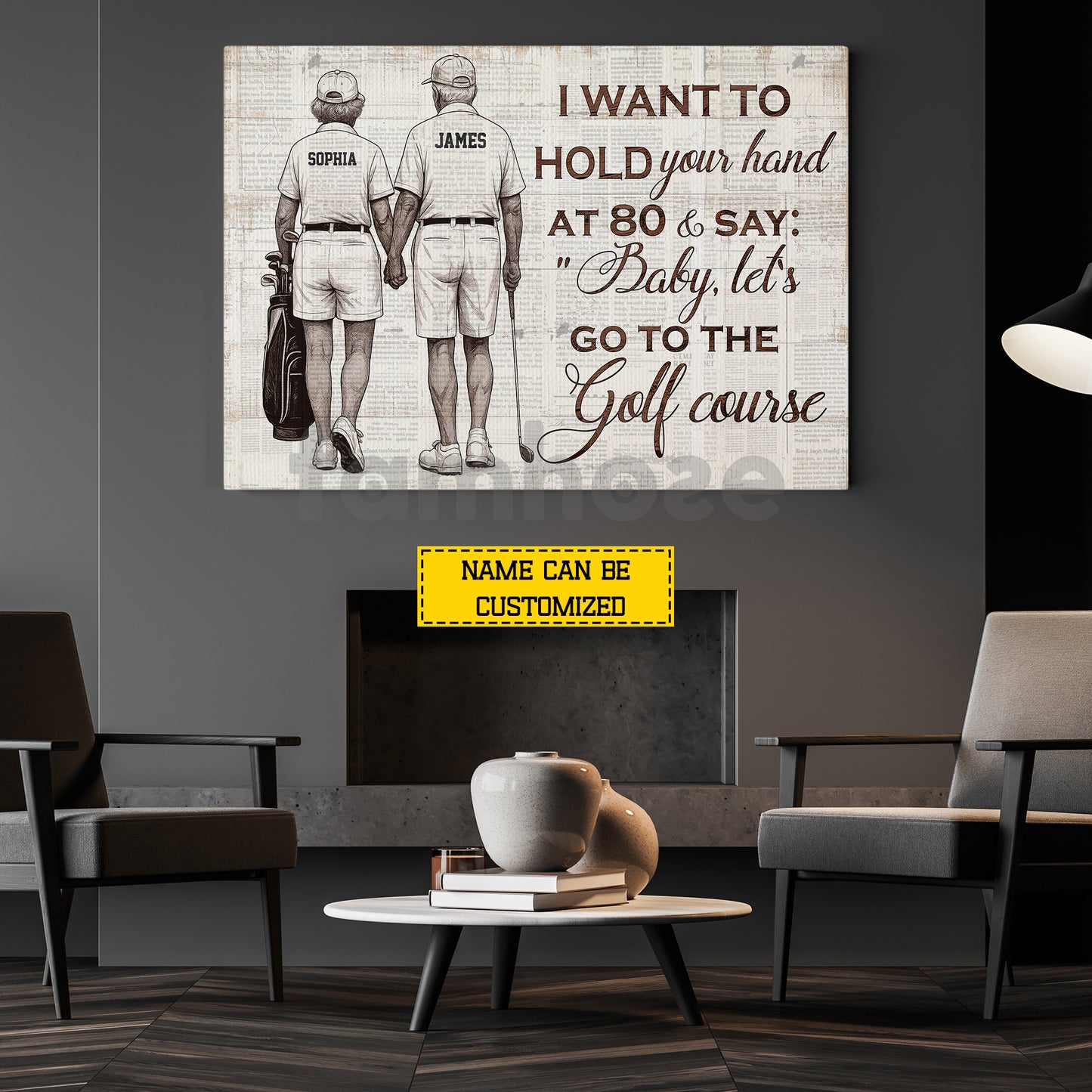 Personalized Couple Golf Canvas Painting, Baby Let's Go To The Golf Course Wall Art Decor, Poster Gift For Golf Old Couple