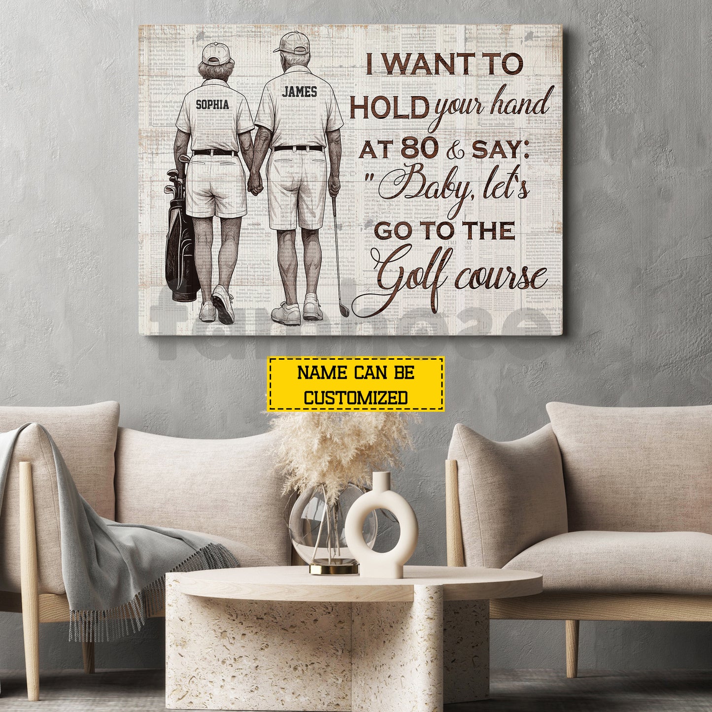 Personalized Couple Golf Canvas Painting, Baby Let's Go To The Golf Course Wall Art Decor, Poster Gift For Golf Old Couple